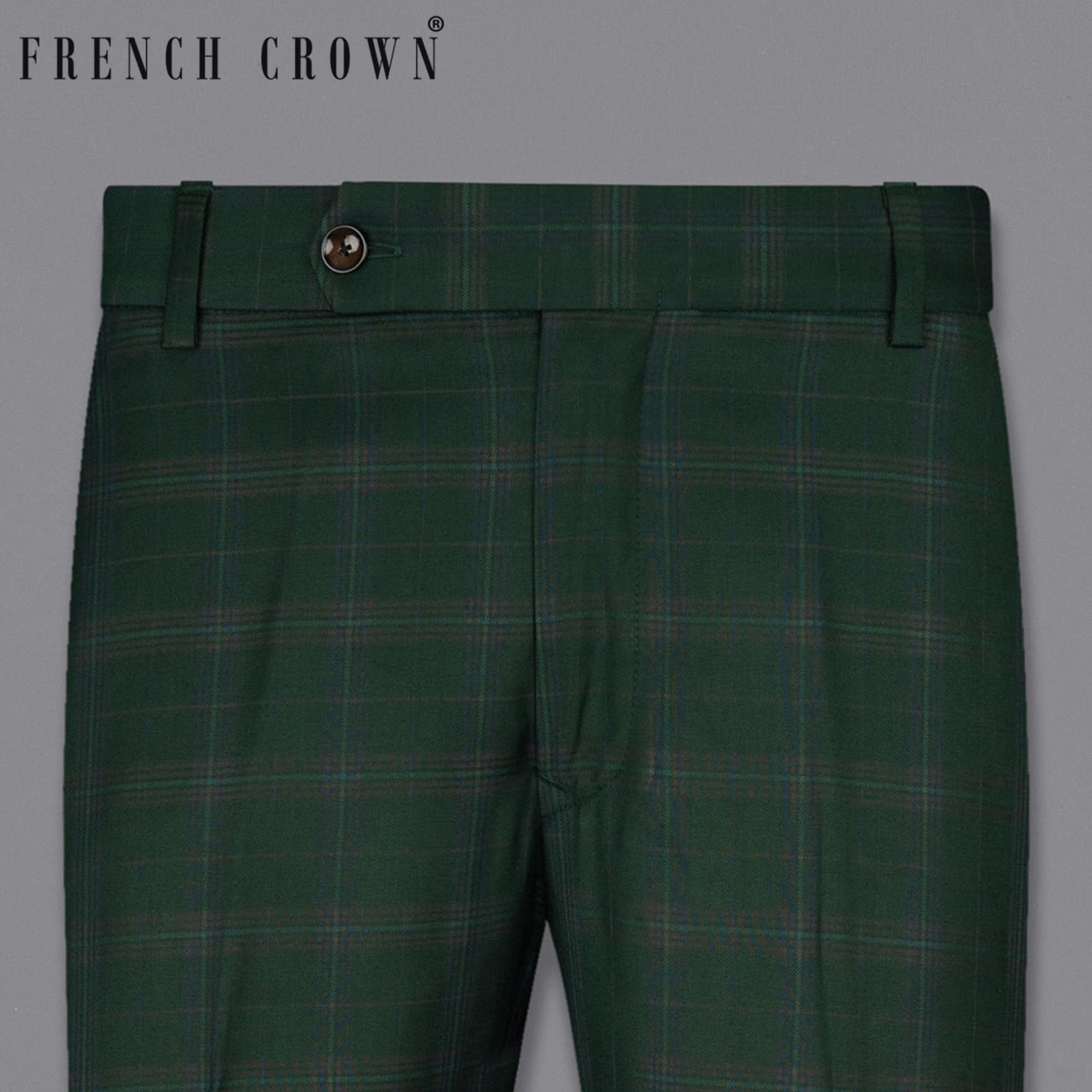 Celtic Green ChecksPlaid Regular Fit Wool Blend Pants For Men