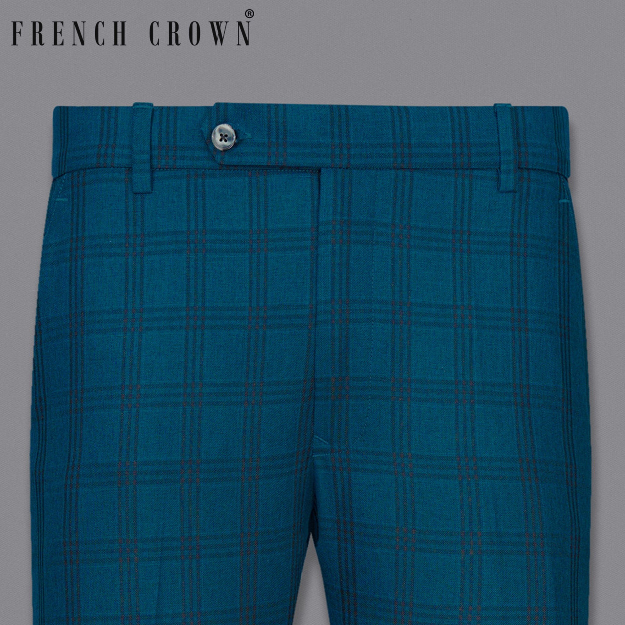 Blue Plaid Lyocell Blend Pants main image 1