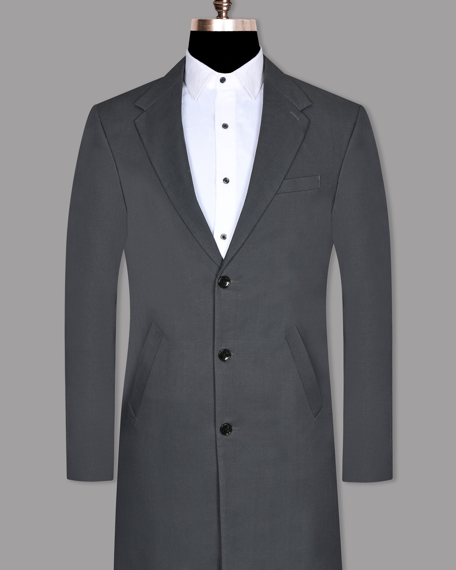 Grey Textured Cotton Trench Coat TCB04SB-36, TCB04SB-38, TCB04SB-40, TCB04SB-42, TCB04SB-44, TCB04SB-46, TCB04SB-48, TCB04SB-50, TCB04SB-52, TCB04SB-54, TCB04SB-56, TCB04SB-58, TCB04SB-60