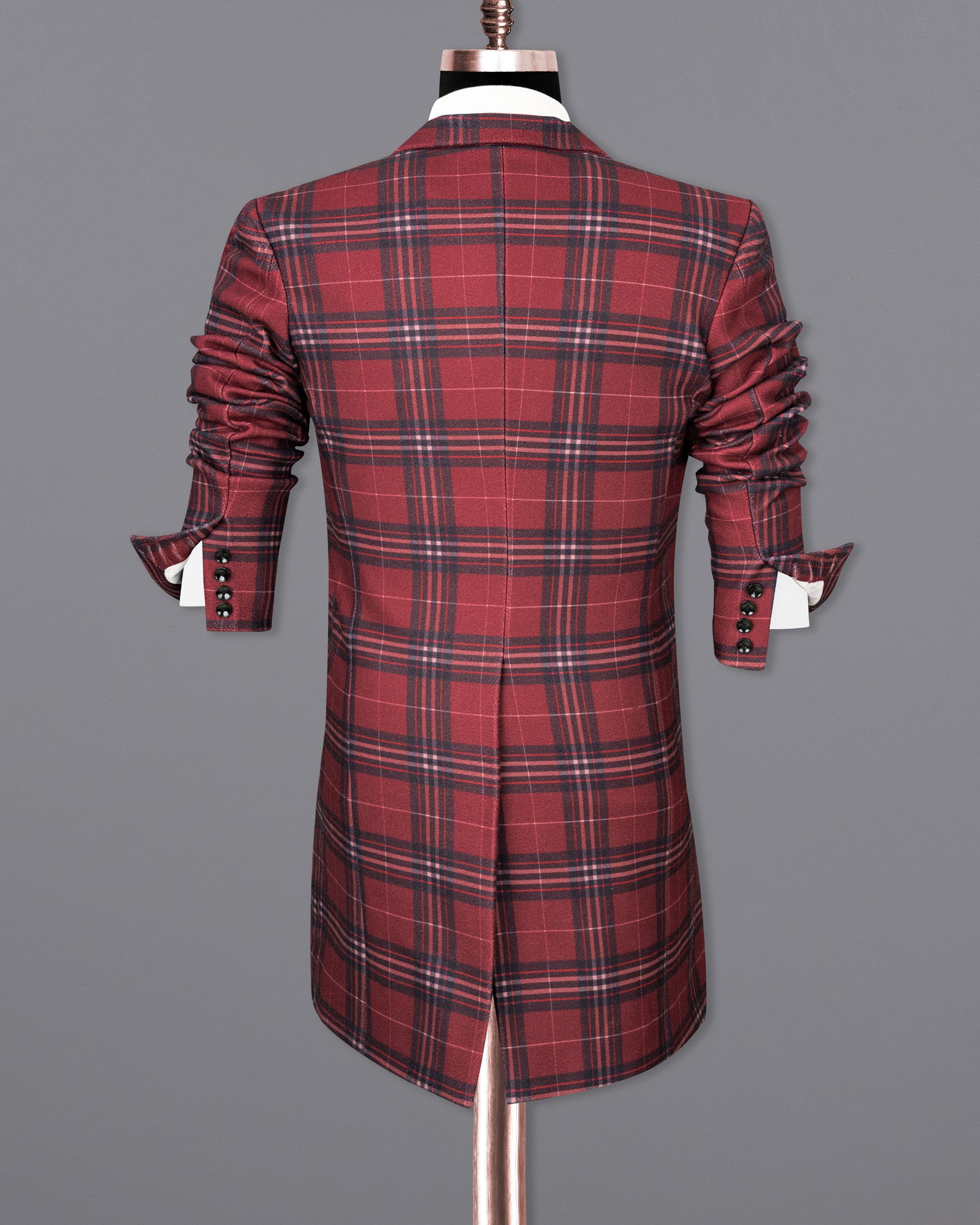 Shiraz Red Plaid Trench Coat TCB1789-SB-36, TCB1789-SB-38, TCB1789-SB-40, TCB1789-SB-42, TCB1789-SB-44, TCB1789-SB-46, TCB1789-SB-48, TCB1789-SB-50, TCB1789-SB-52, TCB1789-SB-54, TCB1789-SB-56, TCB1789-SB-58, TCB1789-SB-60