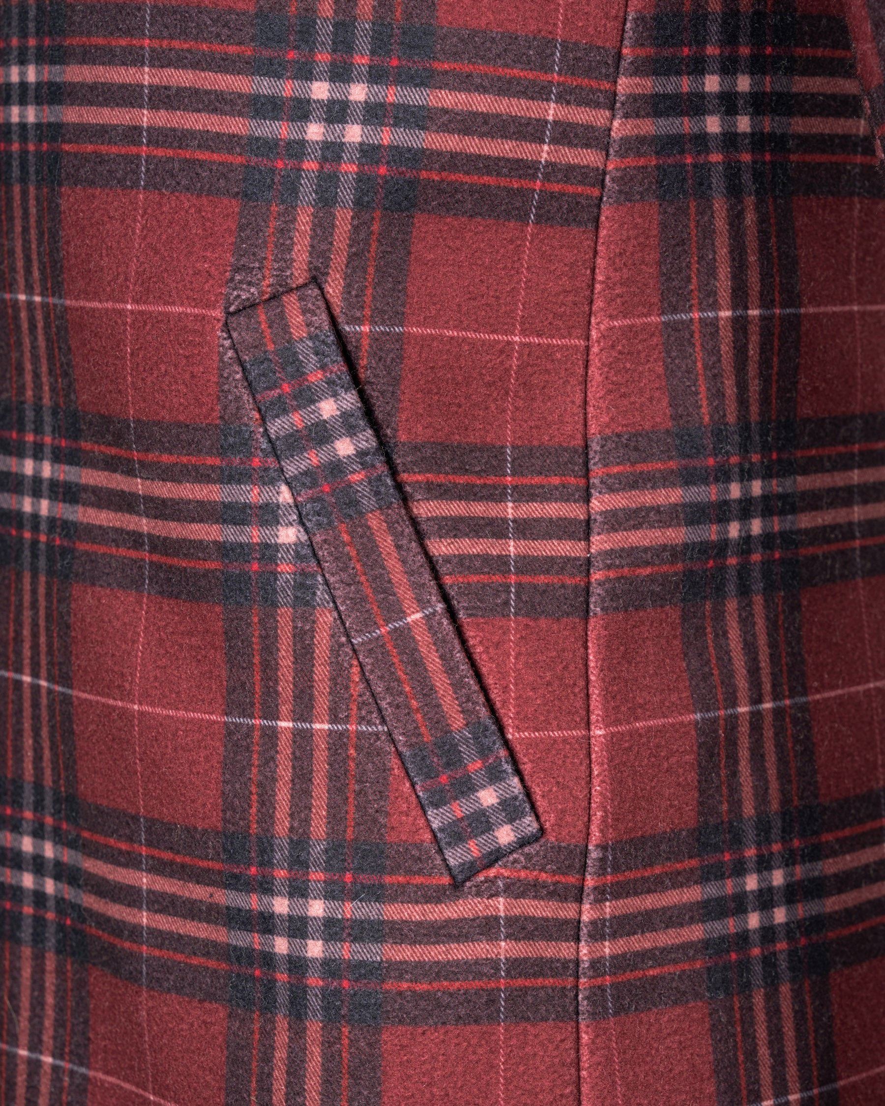 Shiraz Red Plaid Trench Coat TCB1789-SB-36, TCB1789-SB-38, TCB1789-SB-40, TCB1789-SB-42, TCB1789-SB-44, TCB1789-SB-46, TCB1789-SB-48, TCB1789-SB-50, TCB1789-SB-52, TCB1789-SB-54, TCB1789-SB-56, TCB1789-SB-58, TCB1789-SB-60
