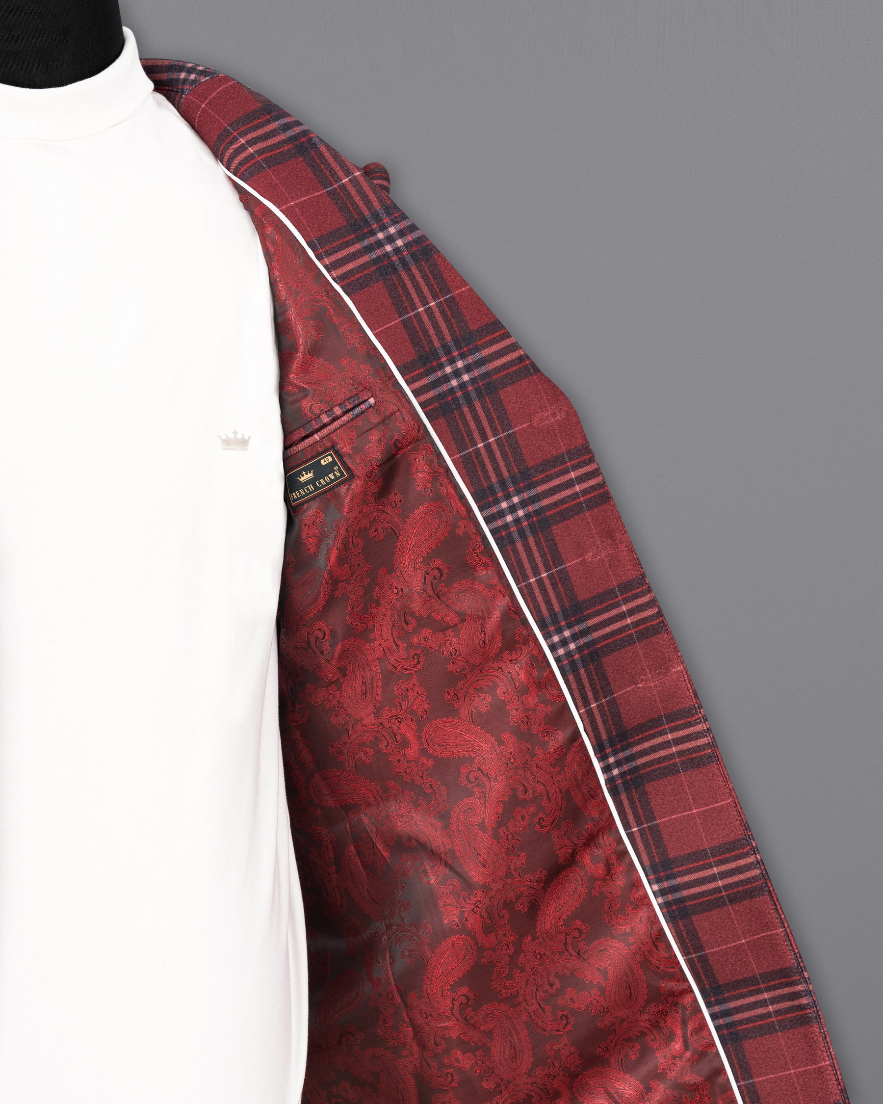Shiraz Red Plaid Trench Coat TCB1789-SB-36, TCB1789-SB-38, TCB1789-SB-40, TCB1789-SB-42, TCB1789-SB-44, TCB1789-SB-46, TCB1789-SB-48, TCB1789-SB-50, TCB1789-SB-52, TCB1789-SB-54, TCB1789-SB-56, TCB1789-SB-58, TCB1789-SB-60