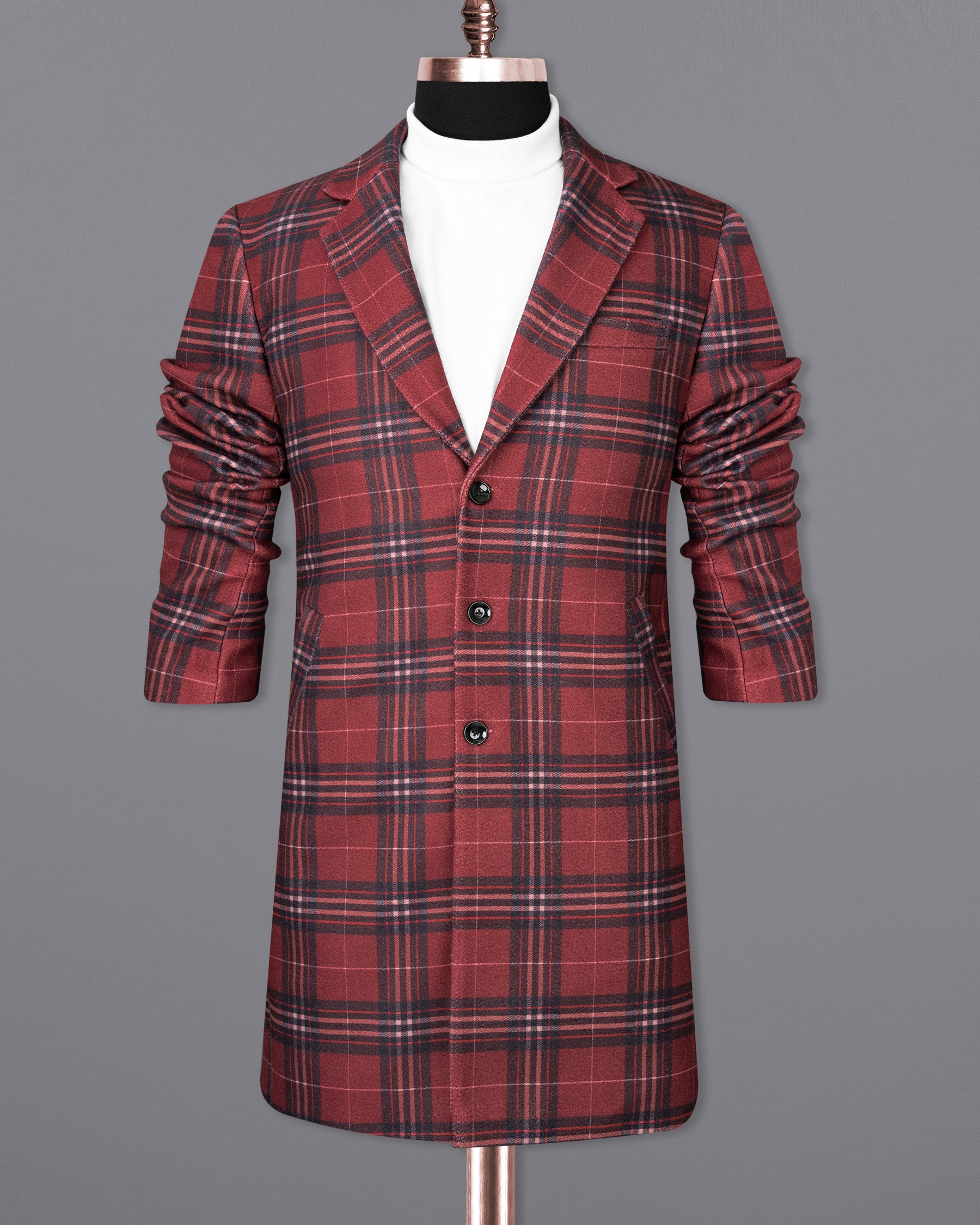 Shiraz Red Plaid Trench Coat TCB1789-SB-36, TCB1789-SB-38, TCB1789-SB-40, TCB1789-SB-42, TCB1789-SB-44, TCB1789-SB-46, TCB1789-SB-48, TCB1789-SB-50, TCB1789-SB-52, TCB1789-SB-54, TCB1789-SB-56, TCB1789-SB-58, TCB1789-SB-60