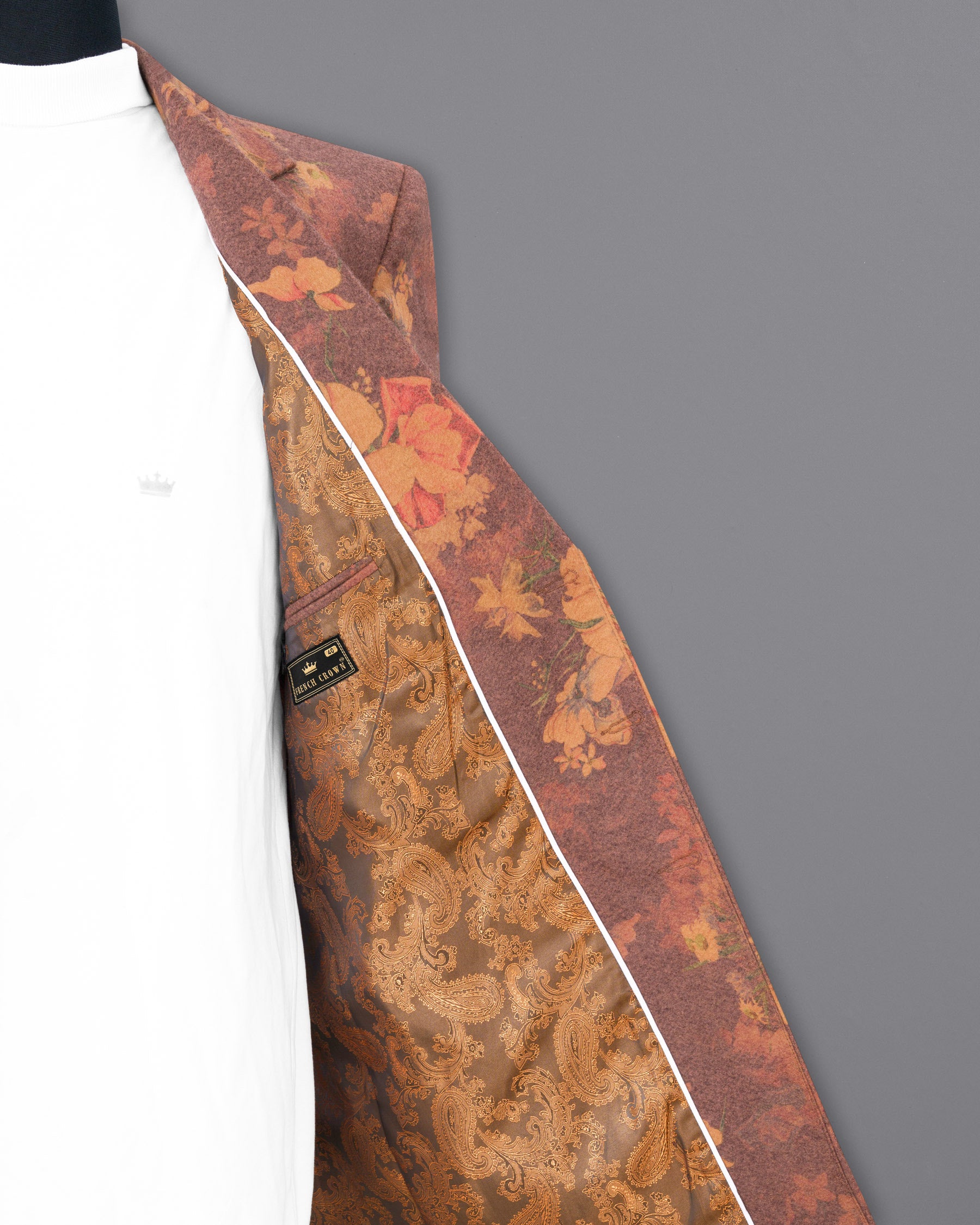 Tosca Rust Floral Printed Trench Coat TCB1826-SB-36, TCB1826-SB-38, TCB1826-SB-40, TCB1826-SB-42, TCB1826-SB-44, TCB1826-SB-46, TCB1826-SB-48, TCB1826-SB-50, TCB1826-SB-52, TCB1826-SB-54, TCB1826-SB-56, TCB1826-SB-58, TCB1826-SB-60