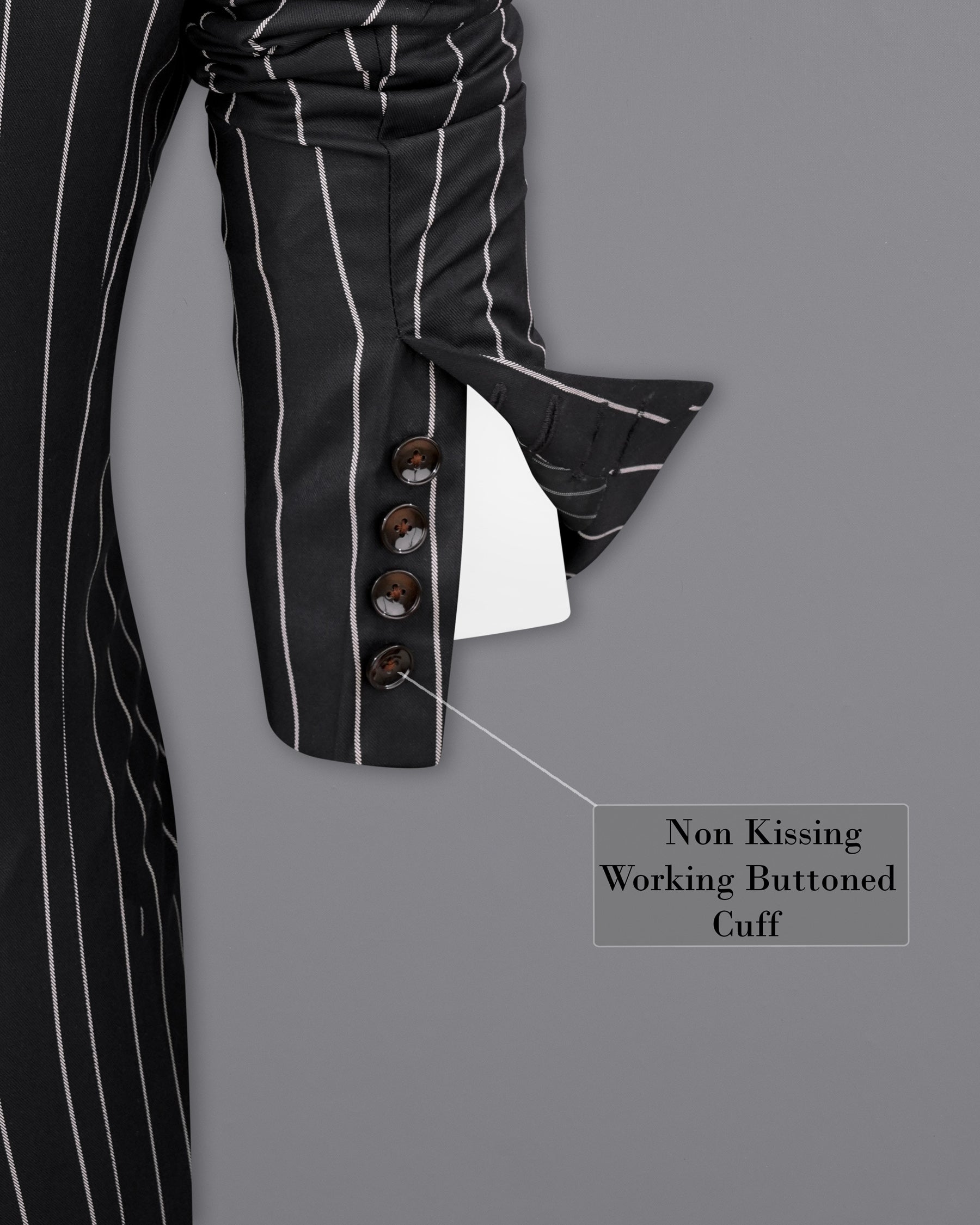Jaguar Black with Concrete Gray Striped Double Breasted Belt Closure Trench Coat Belt Closure TCB2157-DB-D35-36, TCB2157-DB-D35-38, TCB2157-DB-D35-40, TCB2157-DB-D35-42, TCB2157-DB-D35-44, TCB2157-DB-D35-46, TCB2157-DB-D35-48, TCB2157-DB-D35-50, TCB2157-DB-D35-52, TCB2157-DB-D35-54, TCB2157-DB-D35-56, TCB2157-DB-D35-58, TCB2157-DB-D35-60