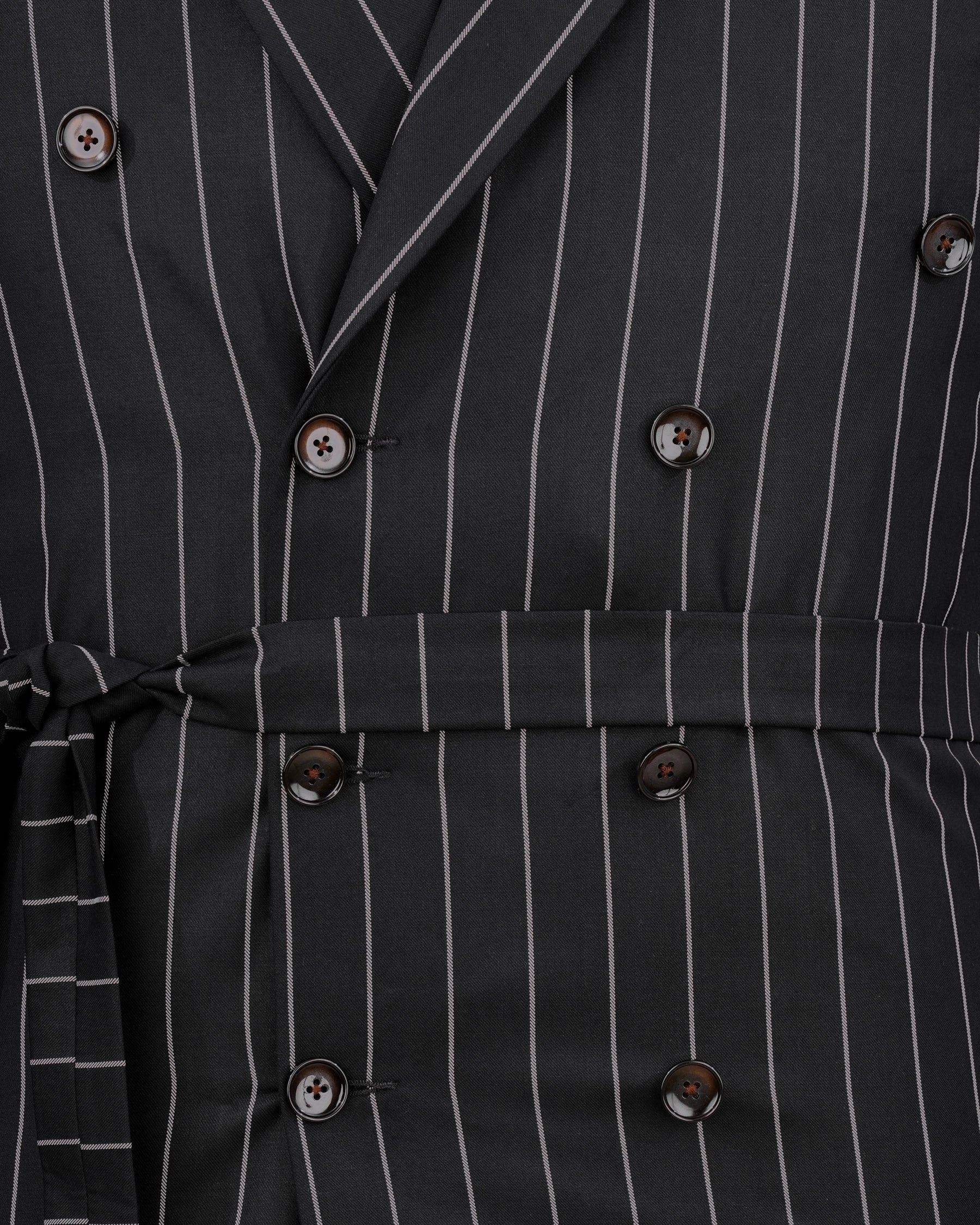 Jaguar Black with Concrete Gray Striped Double Breasted Belt Closure Trench Coat Belt Closure TCB2157-DB-D35-36, TCB2157-DB-D35-38, TCB2157-DB-D35-40, TCB2157-DB-D35-42, TCB2157-DB-D35-44, TCB2157-DB-D35-46, TCB2157-DB-D35-48, TCB2157-DB-D35-50, TCB2157-DB-D35-52, TCB2157-DB-D35-54, TCB2157-DB-D35-56, TCB2157-DB-D35-58, TCB2157-DB-D35-60