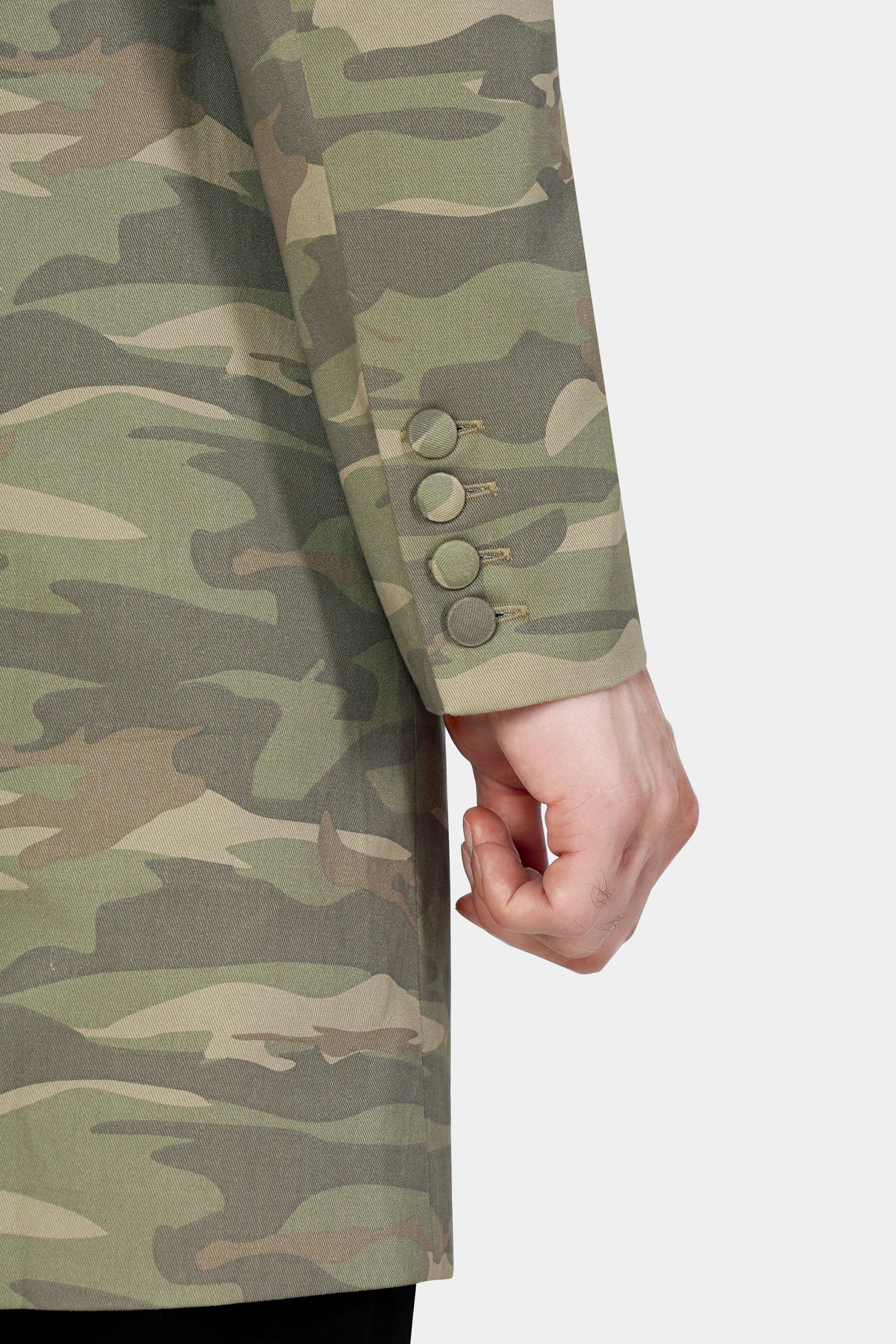 Sage Green with Sandrift Brown Camouflage and Black Premium Cotton Designer Trench Coat