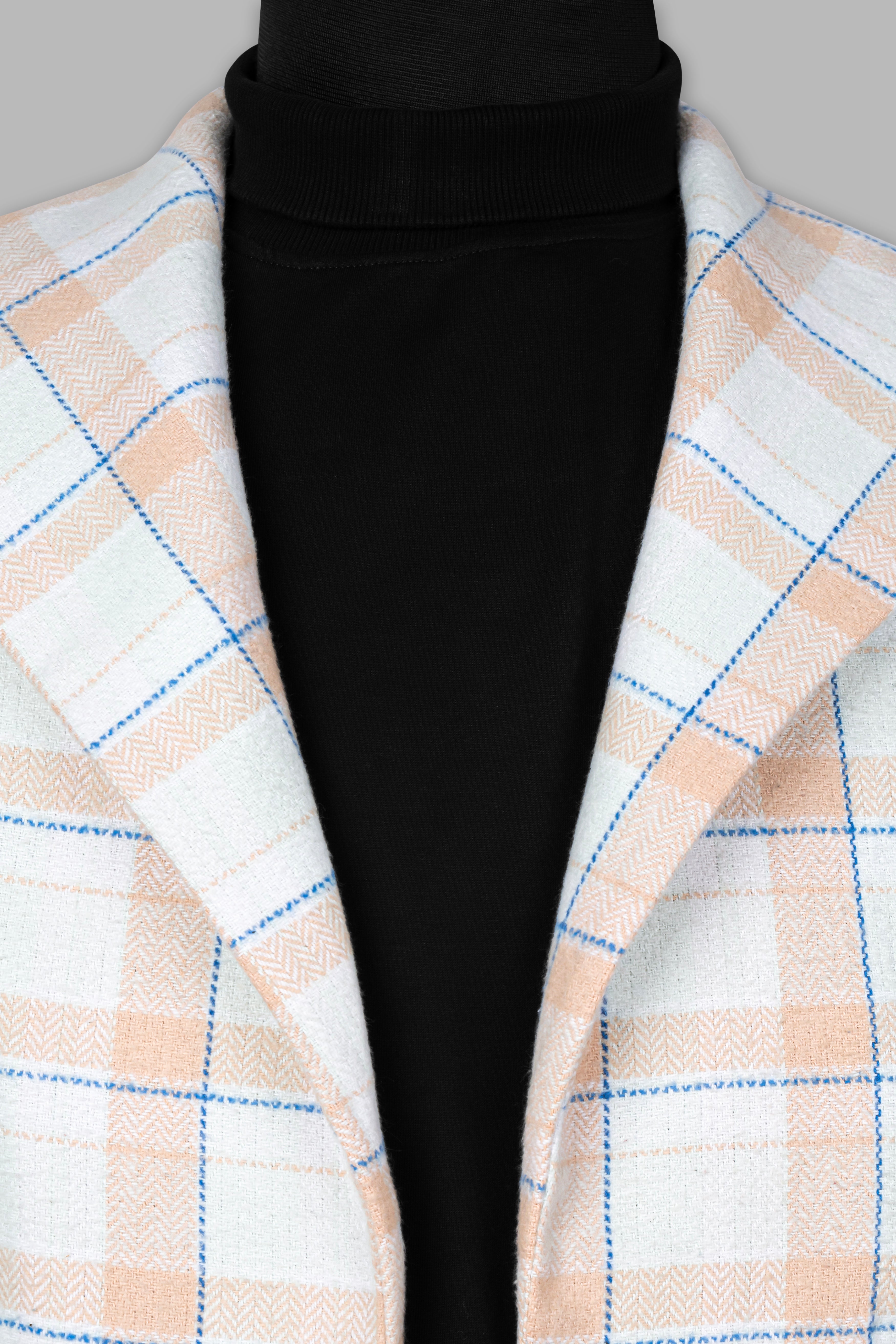 Bright White and Cashmere Peach Plaid Cotton Designer Trench Coat