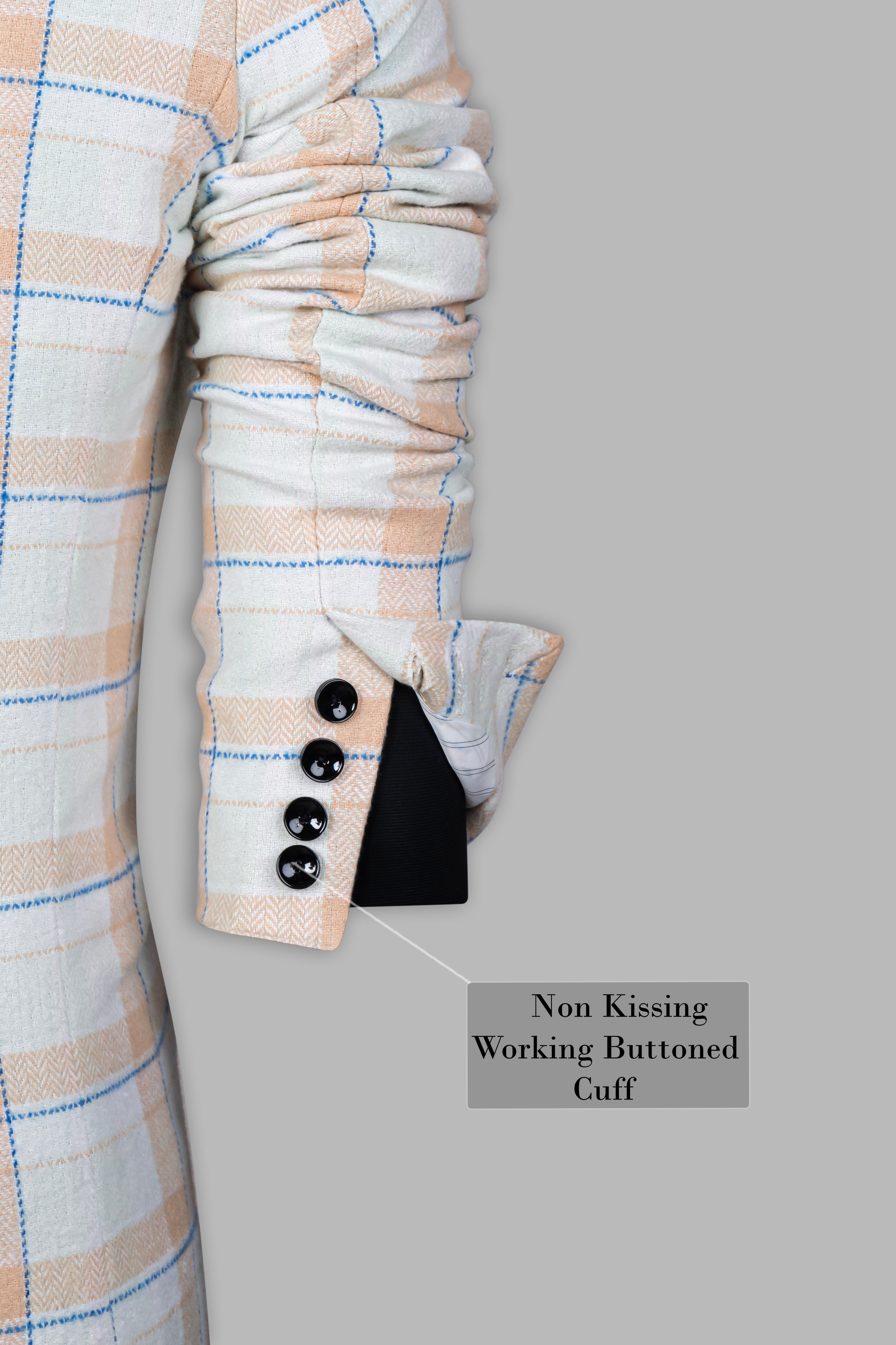 Bright White and Cashmere Peach Plaid Cotton Designer Trench Coat