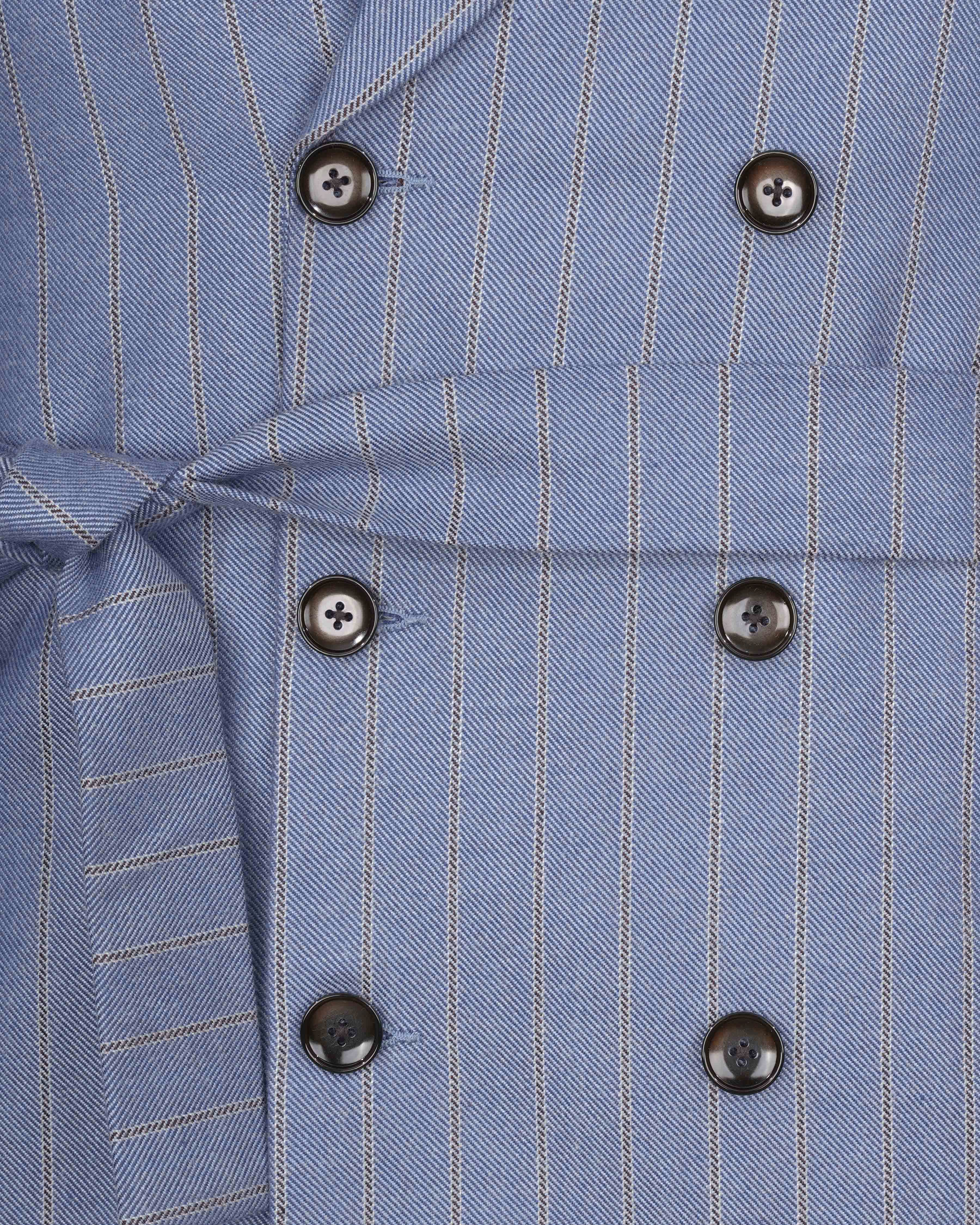 Waterloo Blue Striped Double Breasted Designer Trench Coat With Pant TCPT2086-DB-36, TCPT2086-DB-38, TCPT2086-DB-40, TCPT2086-DB-42, TCPT2086-DB-44, TCPT2086-DB-46, TCPT2086-DB-48, TCPT2086-DB-50, TCPT2086-DB-52, TCPT2086-DB-54, TCPT2086-DB-56, TCPT2086-DB-58, TCPT2086-DB-60