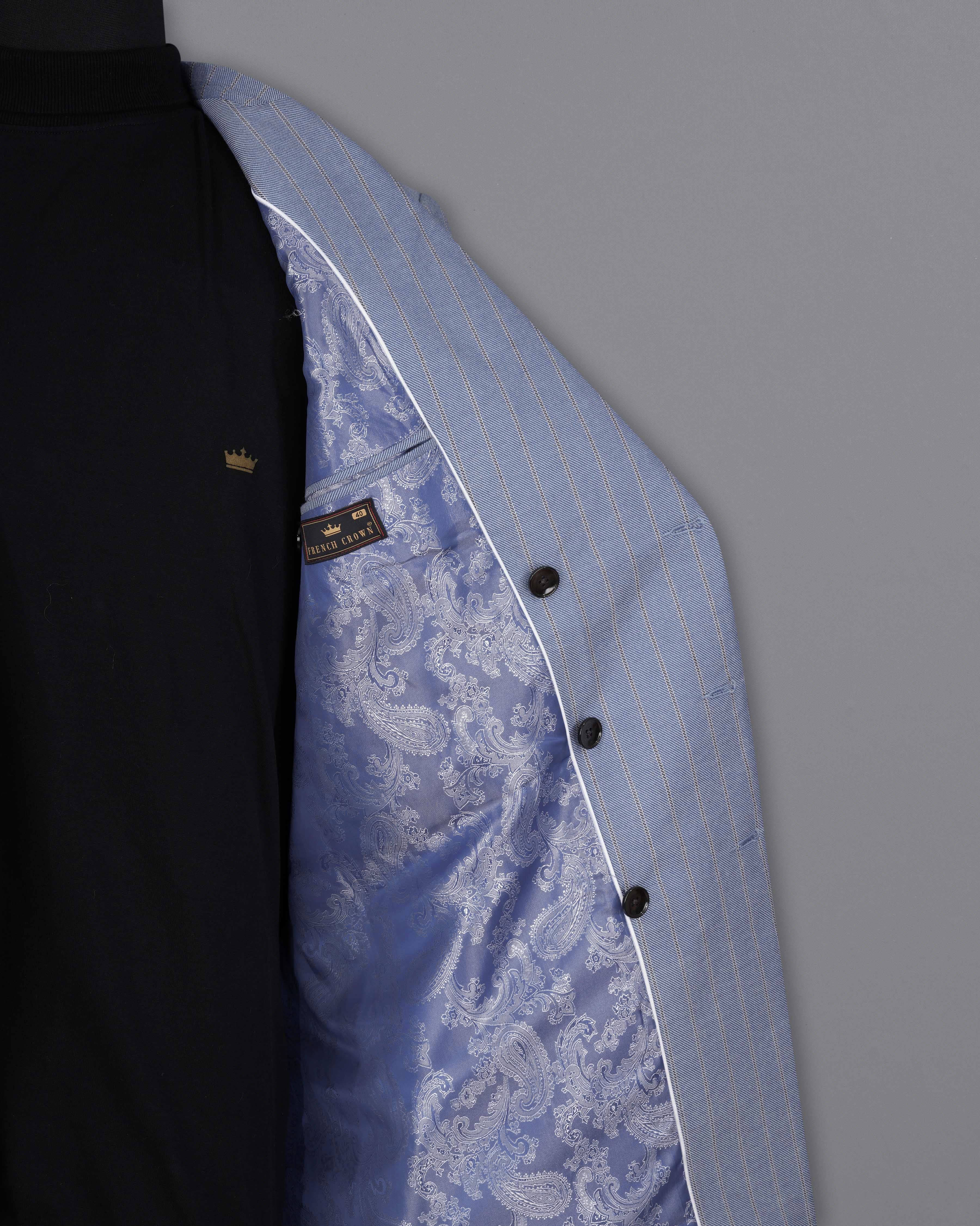 Waterloo Blue Striped Double Breasted Designer Trench Coat With Pant TCPT2086-DB-36, TCPT2086-DB-38, TCPT2086-DB-40, TCPT2086-DB-42, TCPT2086-DB-44, TCPT2086-DB-46, TCPT2086-DB-48, TCPT2086-DB-50, TCPT2086-DB-52, TCPT2086-DB-54, TCPT2086-DB-56, TCPT2086-DB-58, TCPT2086-DB-60