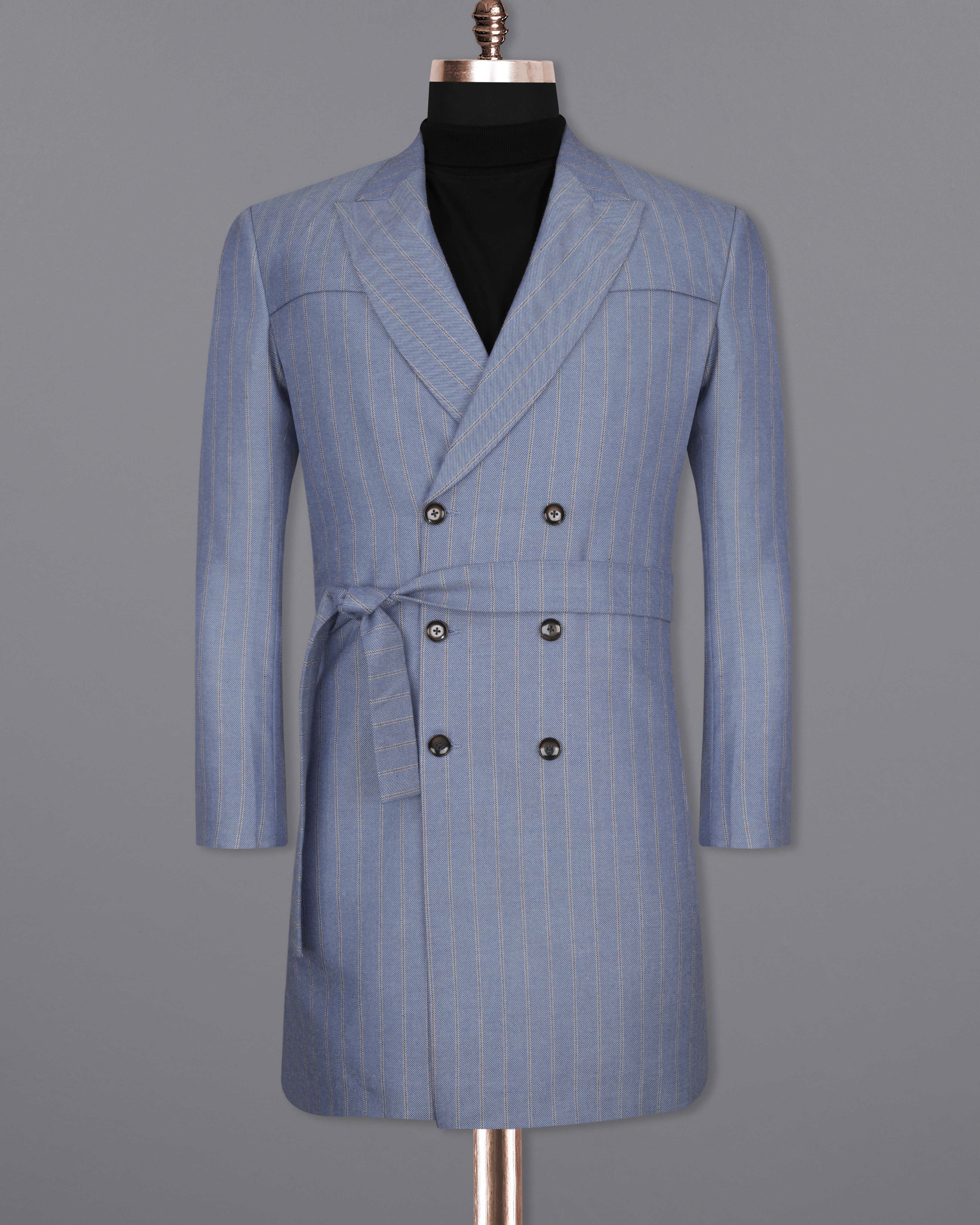 Waterloo Blue Striped Double Breasted Designer Trench Coat With Pant TCPT2086-DB-36, TCPT2086-DB-38, TCPT2086-DB-40, TCPT2086-DB-42, TCPT2086-DB-44, TCPT2086-DB-46, TCPT2086-DB-48, TCPT2086-DB-50, TCPT2086-DB-52, TCPT2086-DB-54, TCPT2086-DB-56, TCPT2086-DB-58, TCPT2086-DB-60