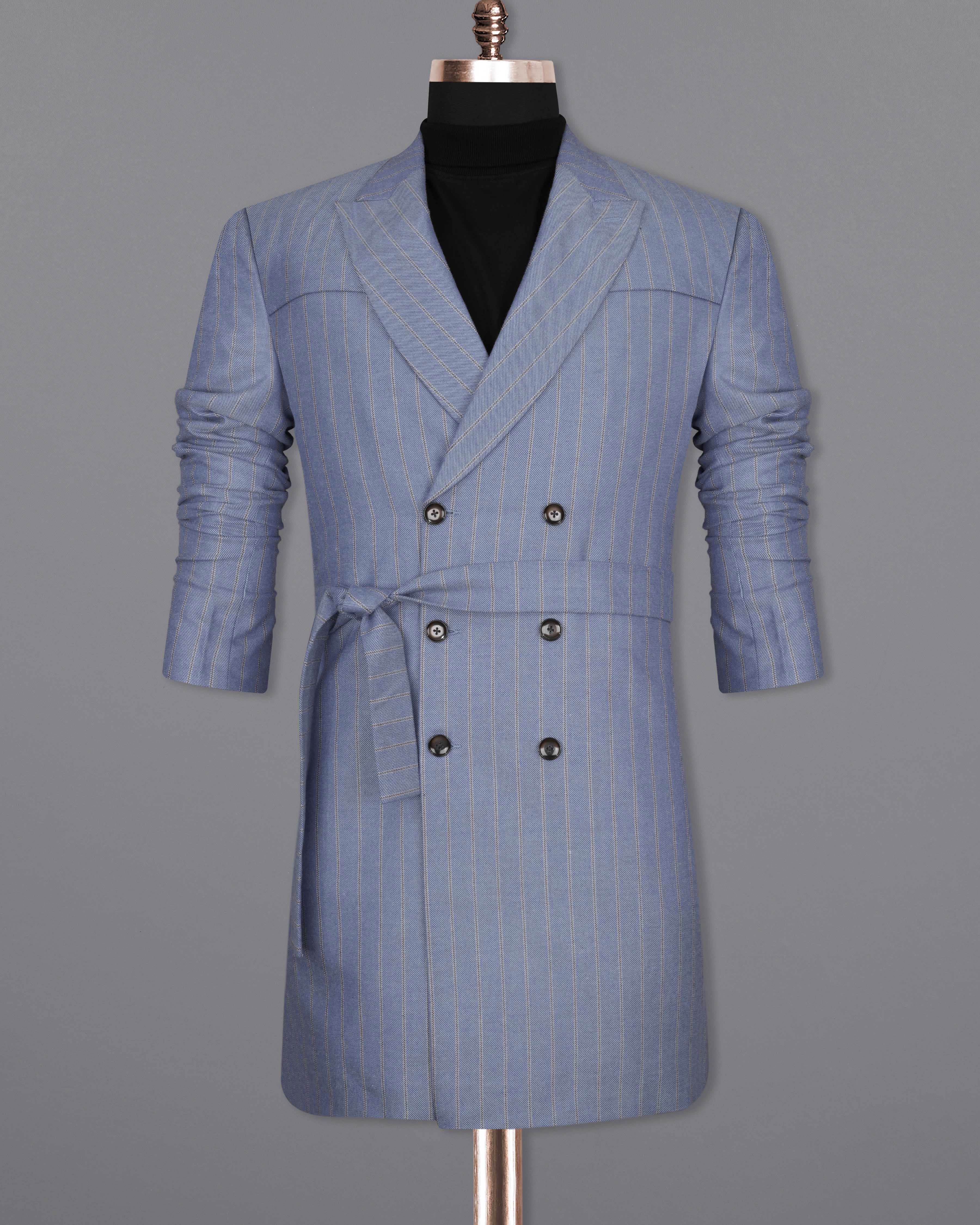 Waterloo Blue Striped Double Breasted Designer Trench Coat With Pant TCPT2086-DB-36, TCPT2086-DB-38, TCPT2086-DB-40, TCPT2086-DB-42, TCPT2086-DB-44, TCPT2086-DB-46, TCPT2086-DB-48, TCPT2086-DB-50, TCPT2086-DB-52, TCPT2086-DB-54, TCPT2086-DB-56, TCPT2086-DB-58, TCPT2086-DB-60