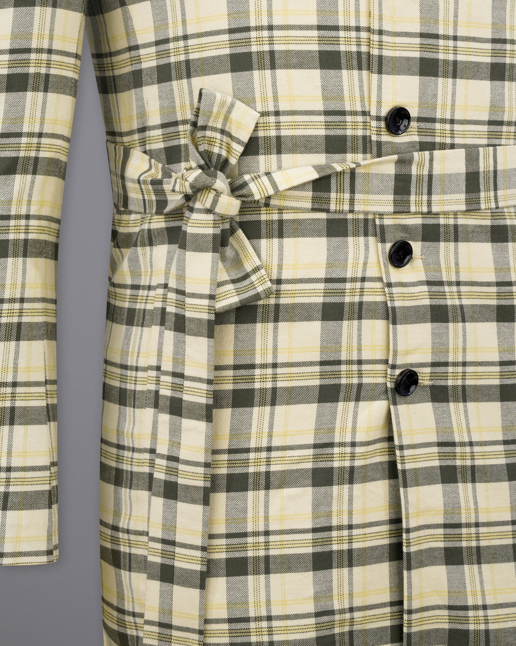 Wheatfield Cream with Taupe Green Plaid Premium Cotton with Belt Closure Designer Trench Coat TCB2108-SB-D195-36, TCB2108-SB-D195-38, TCB2108-SB-D195-40, TCB2108-SB-D195-42, TCB2108-SB-D195-44, TCB2108-SB-D195-46, TCB2108-SB-D195-48, TCB2108-SB-D195-50, TCB2108-SB-D195-52, TCB2108-SB-D195-54, TCB2108-SB-D195-56, TCB2108-SB-D195-58, TCB2108-SB-D195-60