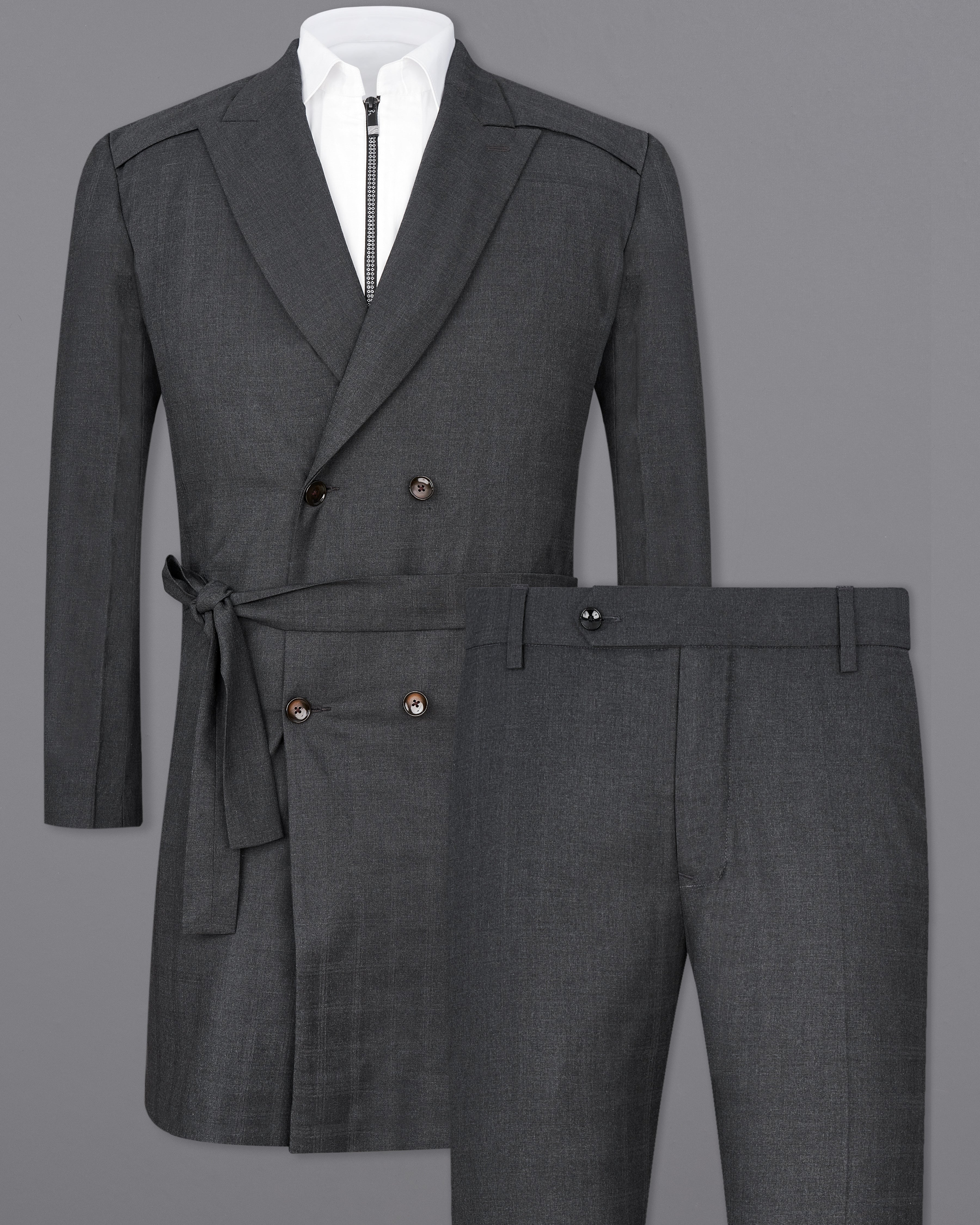 Marlin Gray Double Breasted Designer Trench Coat With Pants TCPT2339-D1-36, TCPT2339-D1-38, TCPT2339-D1-40, TCPT2339-D1-42, TCPT2339-D1-44, TCPT2339-D1-46, TCPT2339-D1-48, TCPT2339-D1-50, TCPT2339-D1-52, TCPT2339-D1-54, TCPT2339-D1-56, TCPT2339-D1-58, TCPT2339-D1-60