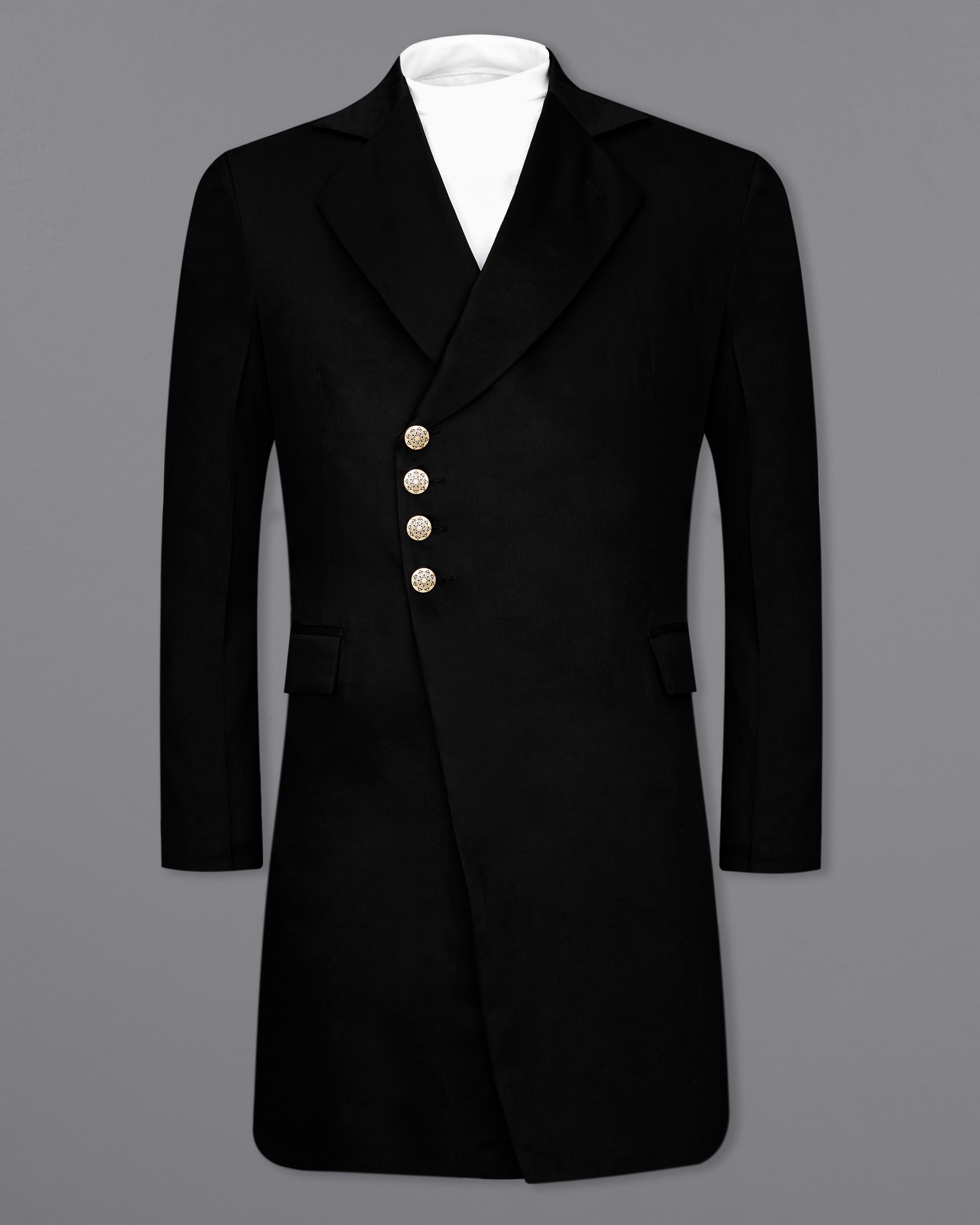 Jade Black Subtle Sheen Designer Trench Coat TCB2383-D242-36, TCB2383-D242-38, TCB2383-D242-40, TCB2383-D242-42, TCB2383-D242-44, TCB2383-D242-46, TCB2383-D242-48, TCB2383-D242-50, TCB2383-D242-52, TCB2383-D242-54, TCB2383-D242-56, TCB2383-D242-58, TCB2383-D242-60