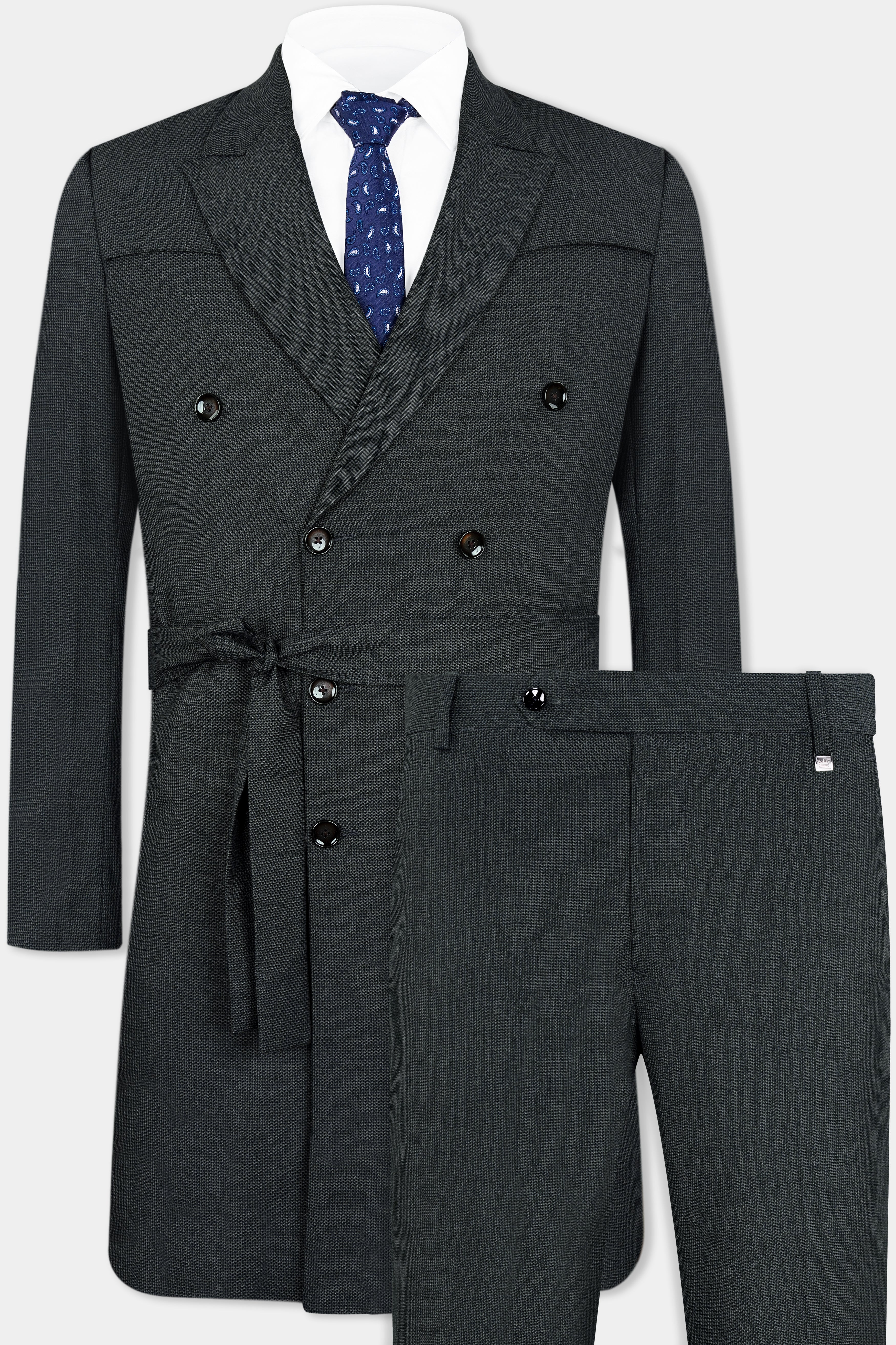 Capecod Gray Wool Rich Double Breasted Designer Overcoat With Pant