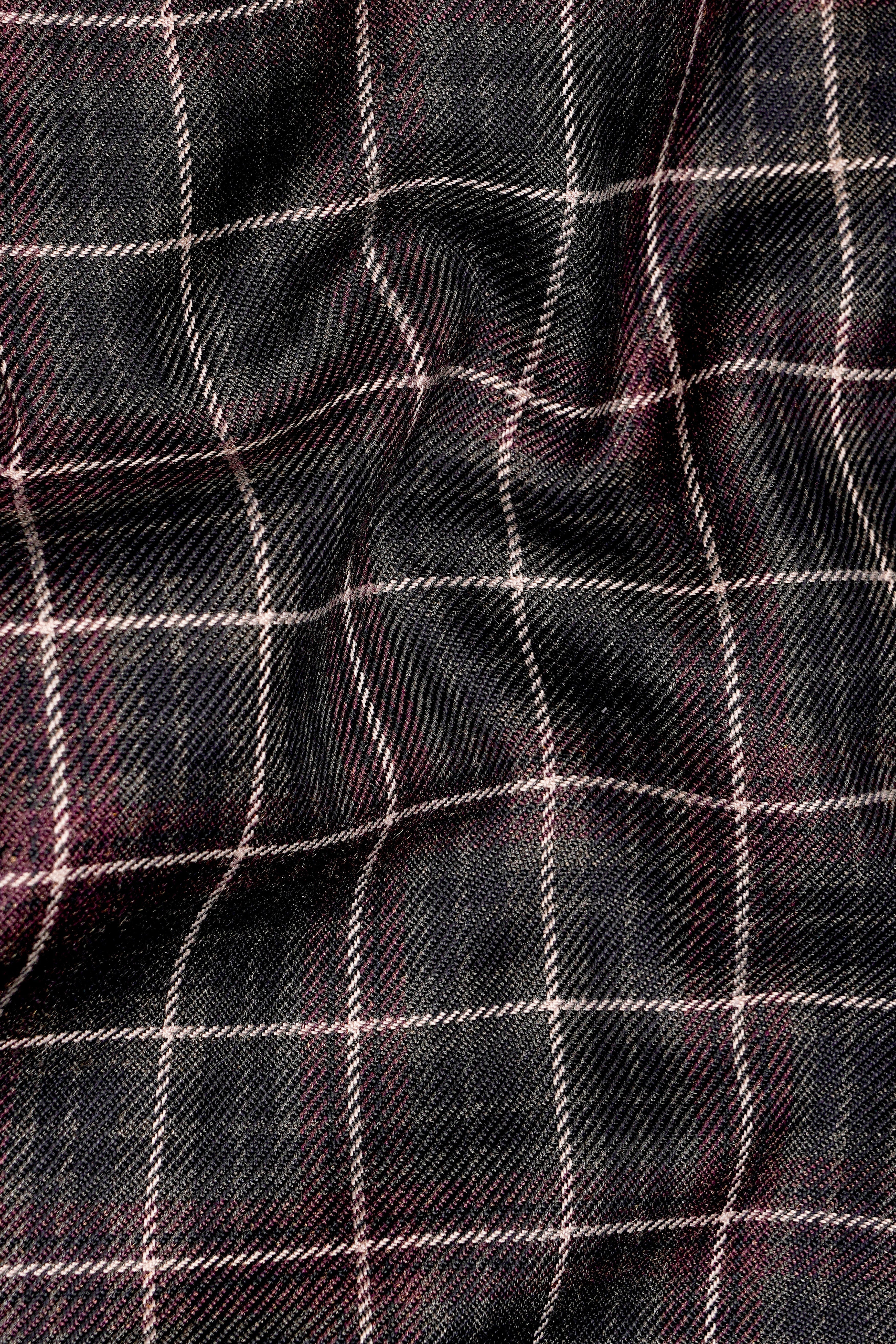 Fuscous Black and Rock Pink Plaid Tweed Double Breasted Trench Coat With Pant