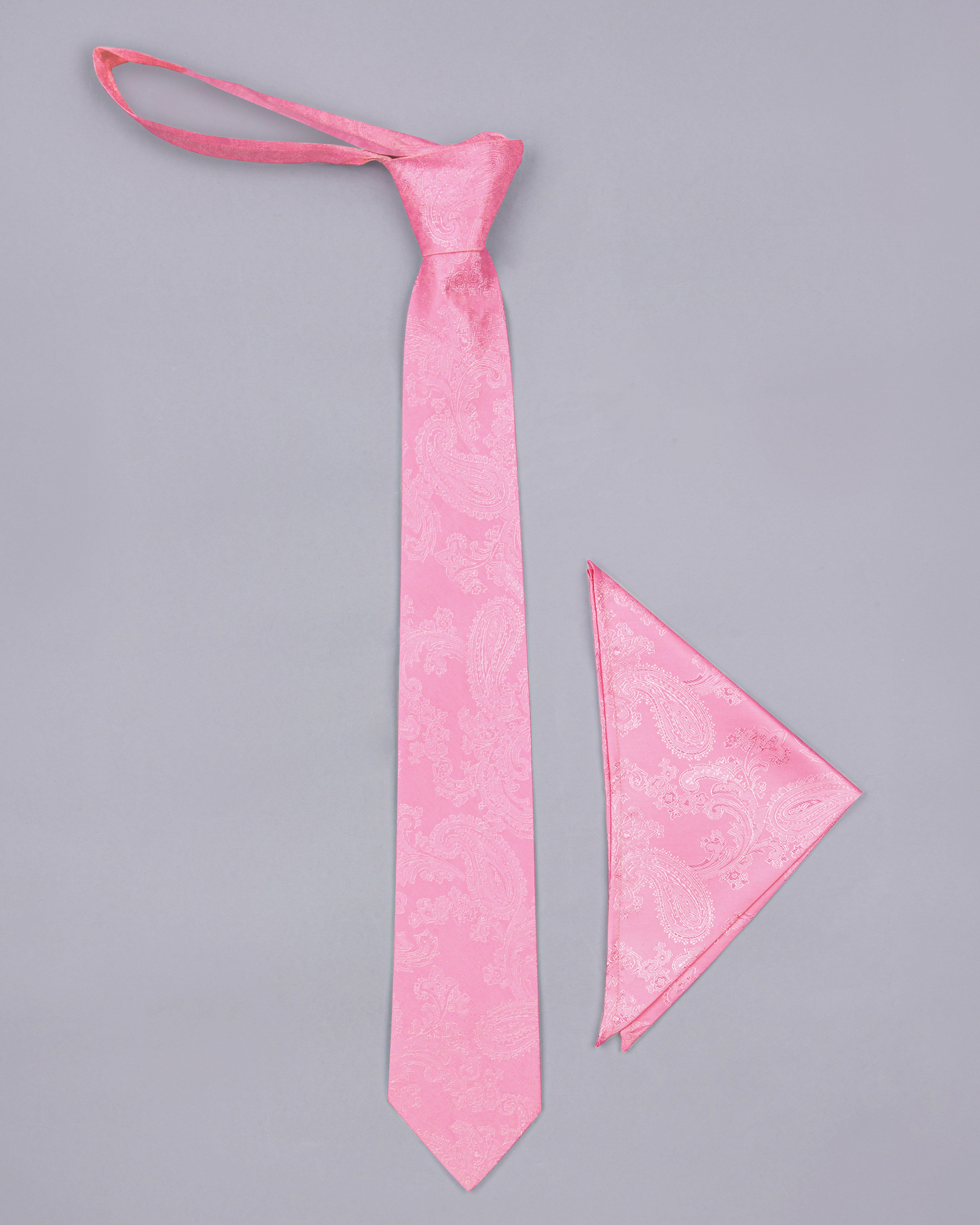 Taffy Pink Paisley Jacquard Tie with Free Pocket square