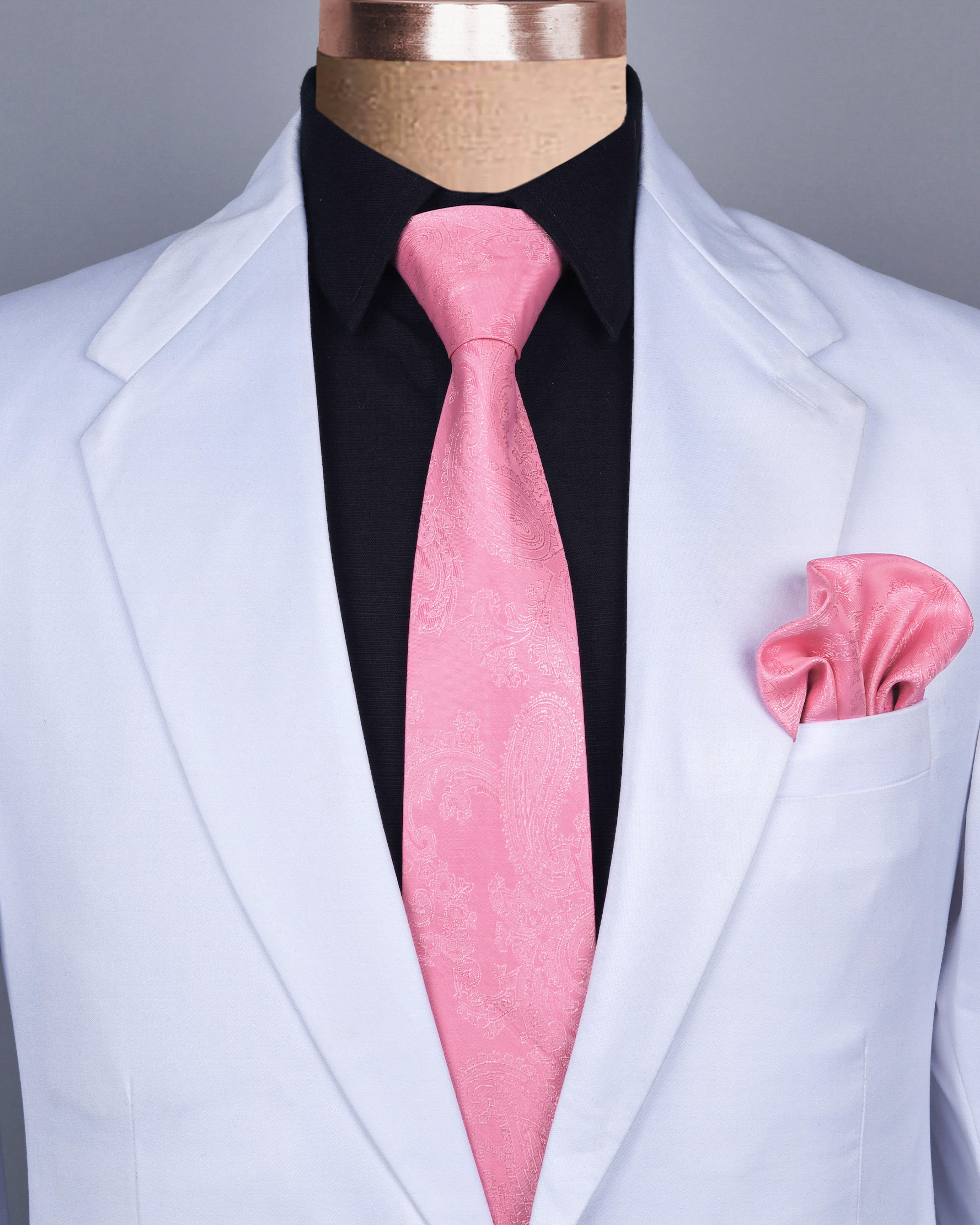 Taffy Pink Paisley Jacquard Tie with Free Pocket square