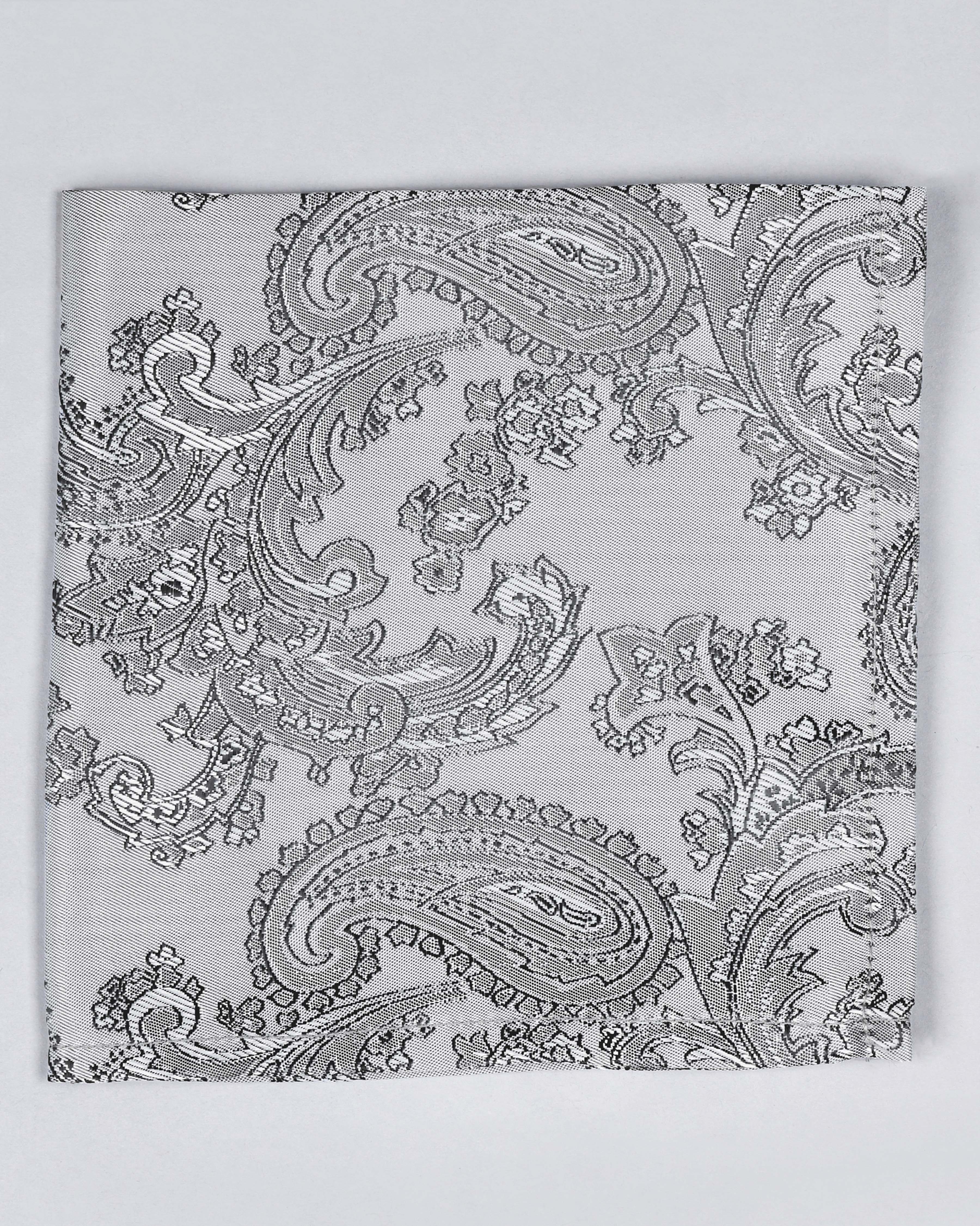 Silver Grey Paisley Jacquard Tie with Free Pocket square