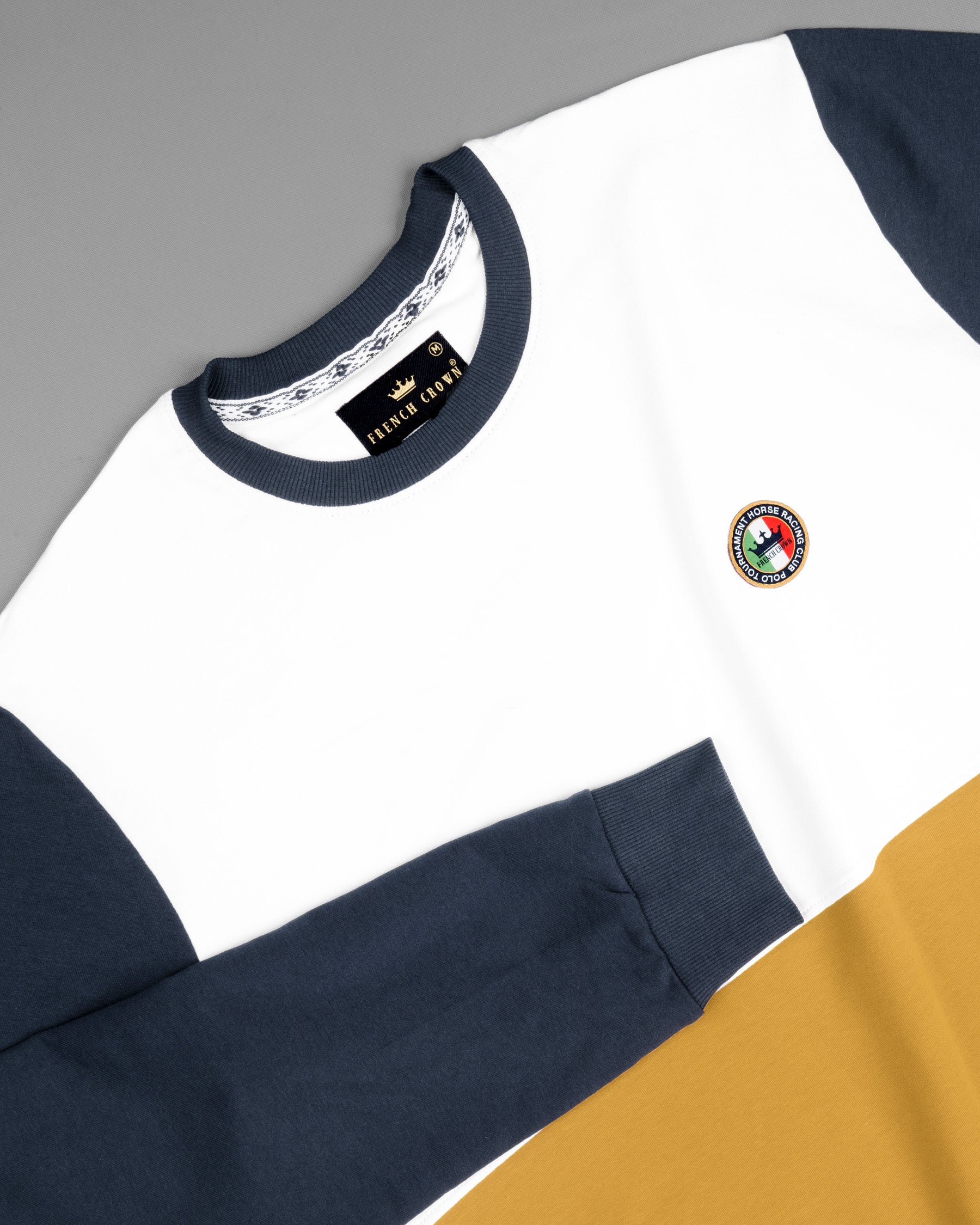 White and Fire Bush Yellow Colourblock Sweatshirt TS574-S, TS574-M, TS574-L, TS574-XL, TS574-XXL