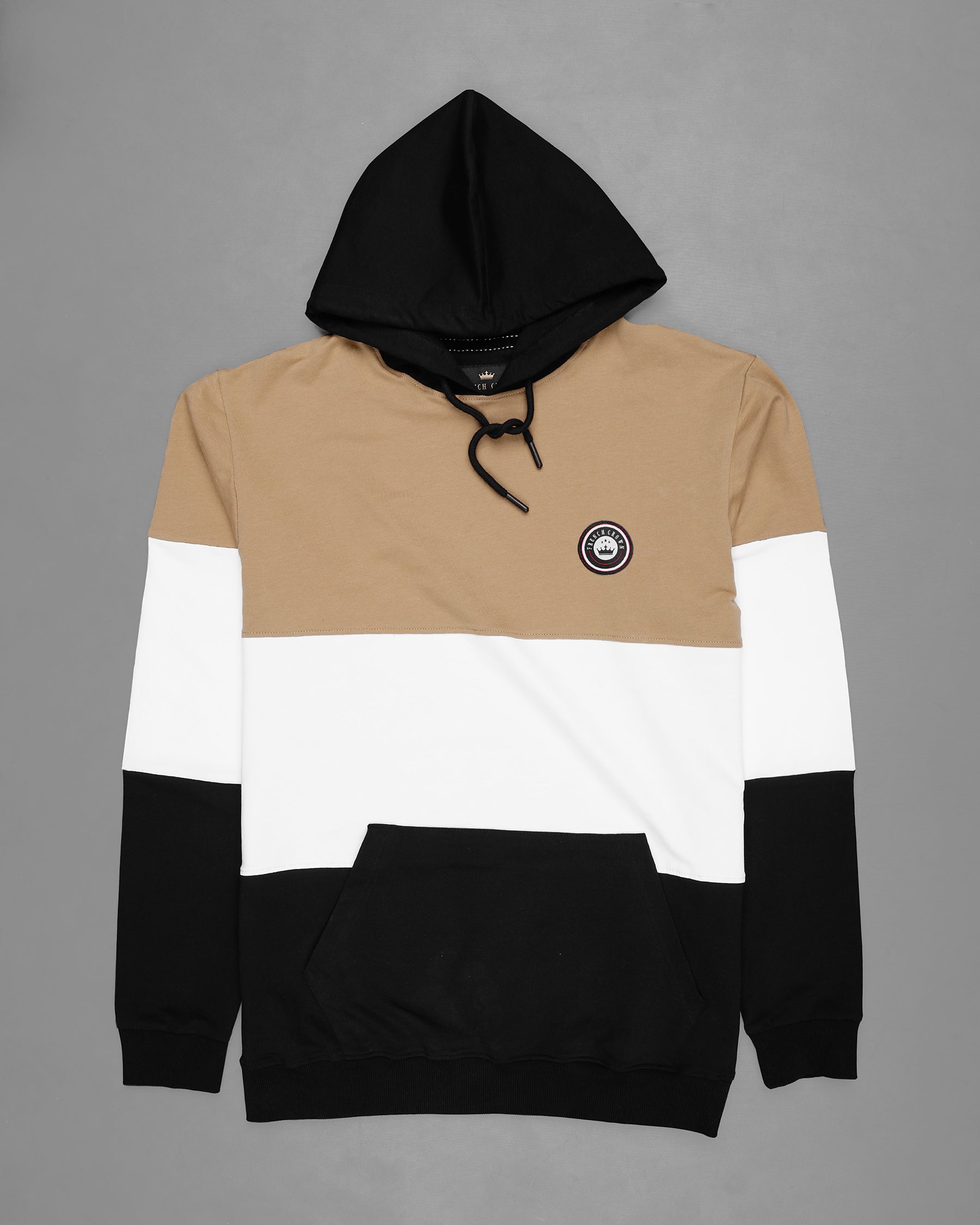 Cashmere Light Brown and Bright White With Black Colour Block Hoodie Sweatshirt TS578-S, TS578-M, TS578-L, TS578-XL, TS578-XXL, TS578-3XL, TS578-4XL