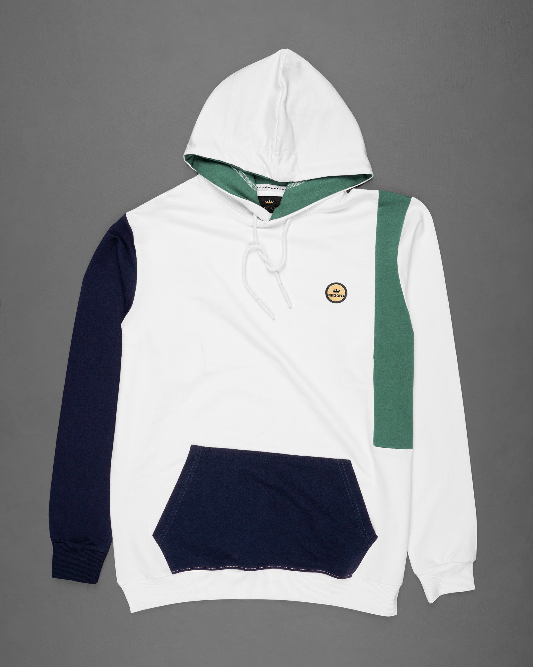 Bright White with Gunmetal Blue and Dusty Teal Green Hoodie Sweatshirt TS584-S, TS584-M, TS584-L, TS584-XL, TS584-XXL