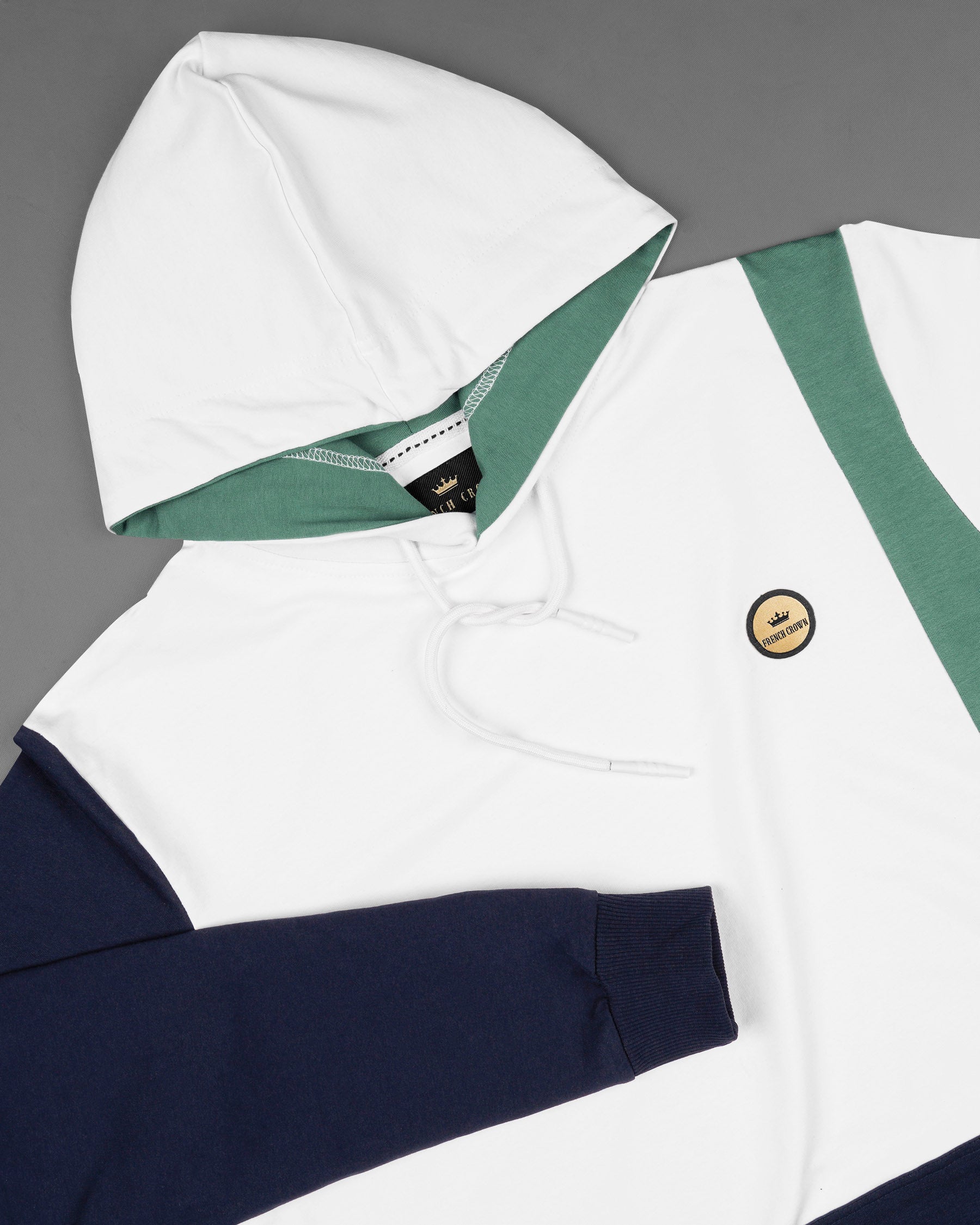 Bright White with Gunmetal Blue and Dusty Teal Green Hoodie Sweatshirt TS584-S, TS584-M, TS584-L, TS584-XL, TS584-XXL