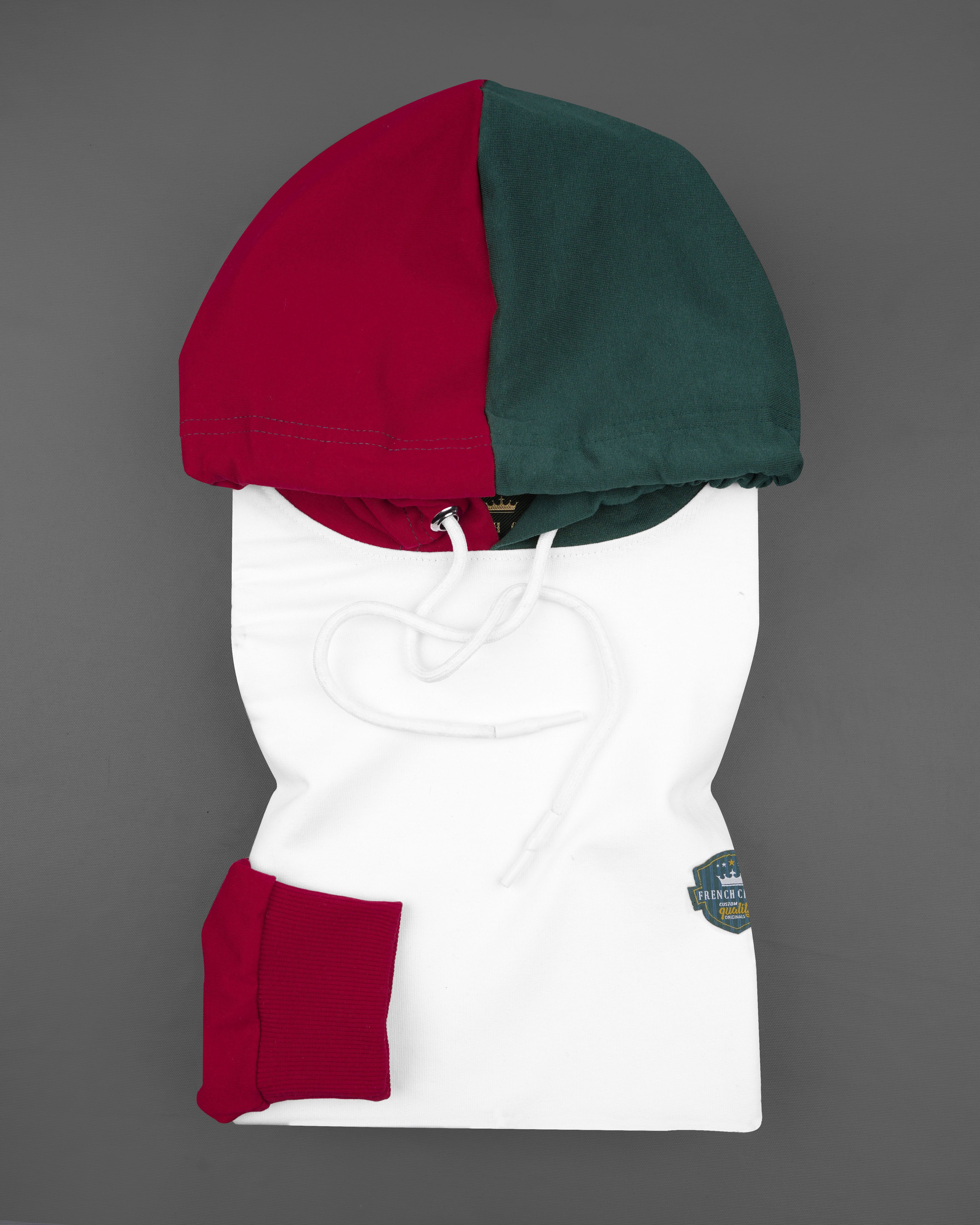 Bright White with Claret Red and Everglade Green Block Pattern Super Soft Premium Cotton Hoodie Sweatshirt TS609-S, TS609-M, TS609-L, TS609-XL, TS609-XXL