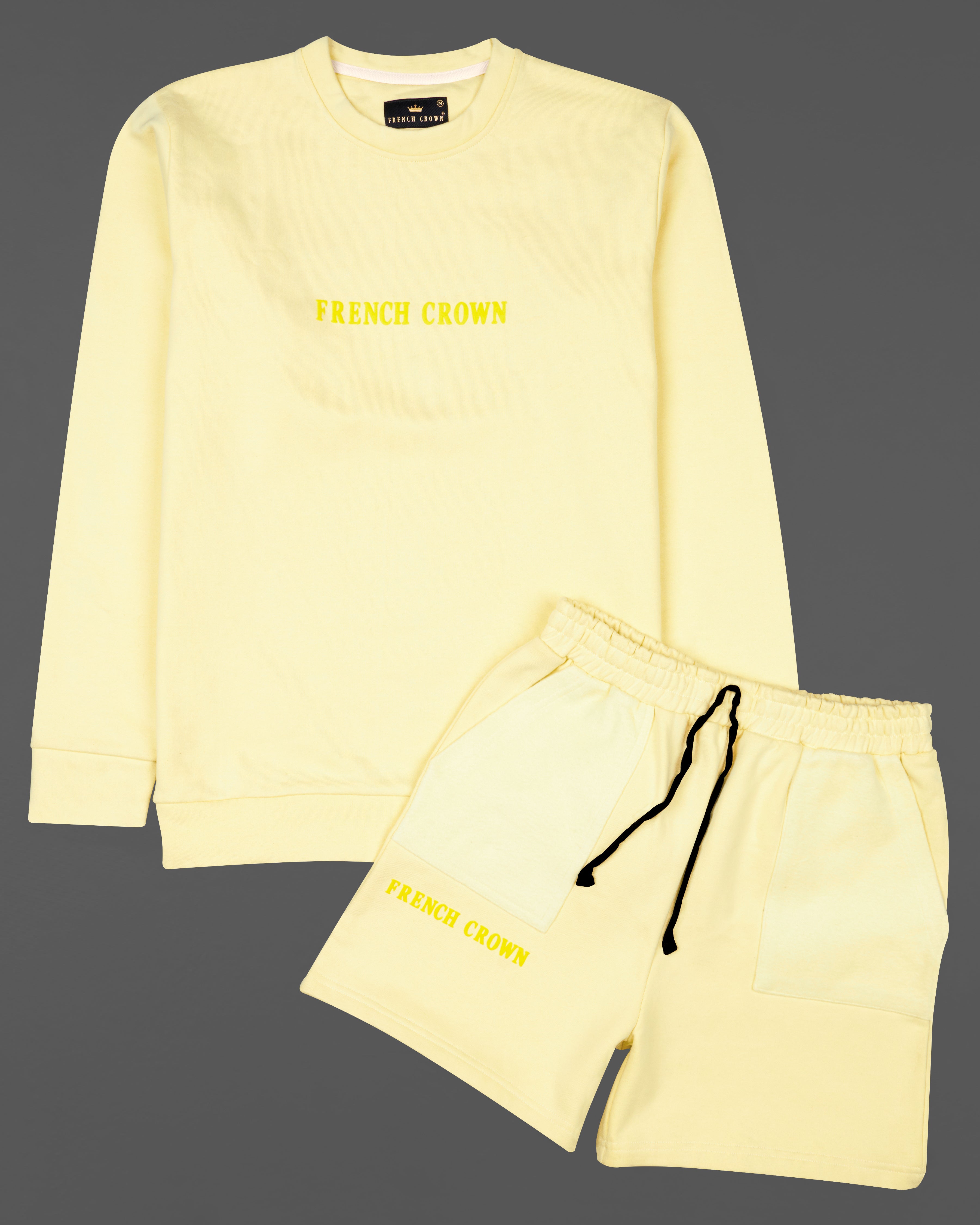 Beeswax Yellow Premium Cotton Sweatshirt with Shorts Combo TS617-SR172-S, TS617-SR172-M, TS617-SR172-L, TS617-SR172-XL, TS617-SR172-XXL