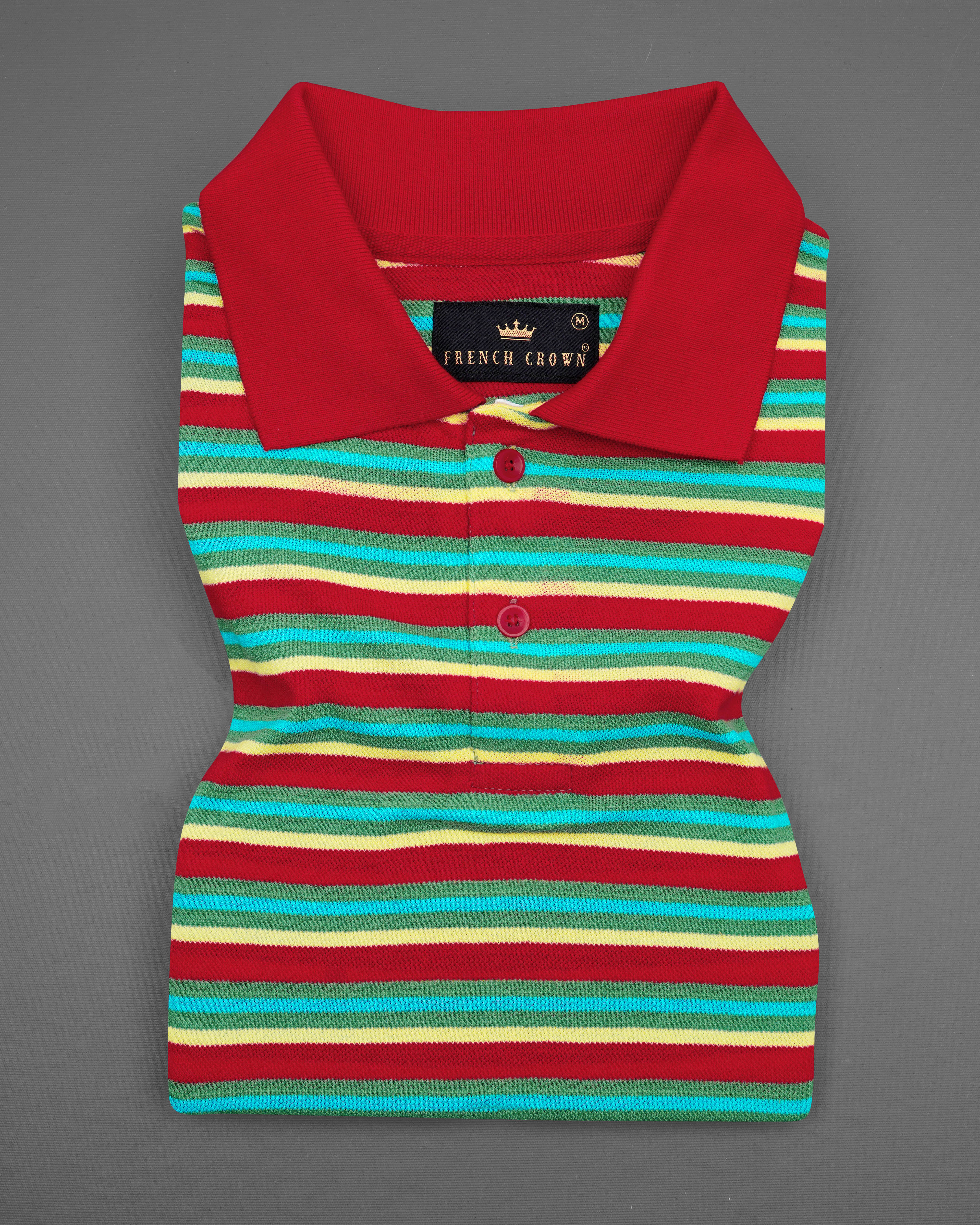 Shiraz Red and Viridian Green Multicolour Striped Super Soft Organic Cotton Mercerised Pique Polo TS625-S, TS625-M, TS625-L, TS625-XL, TS625-XXL
