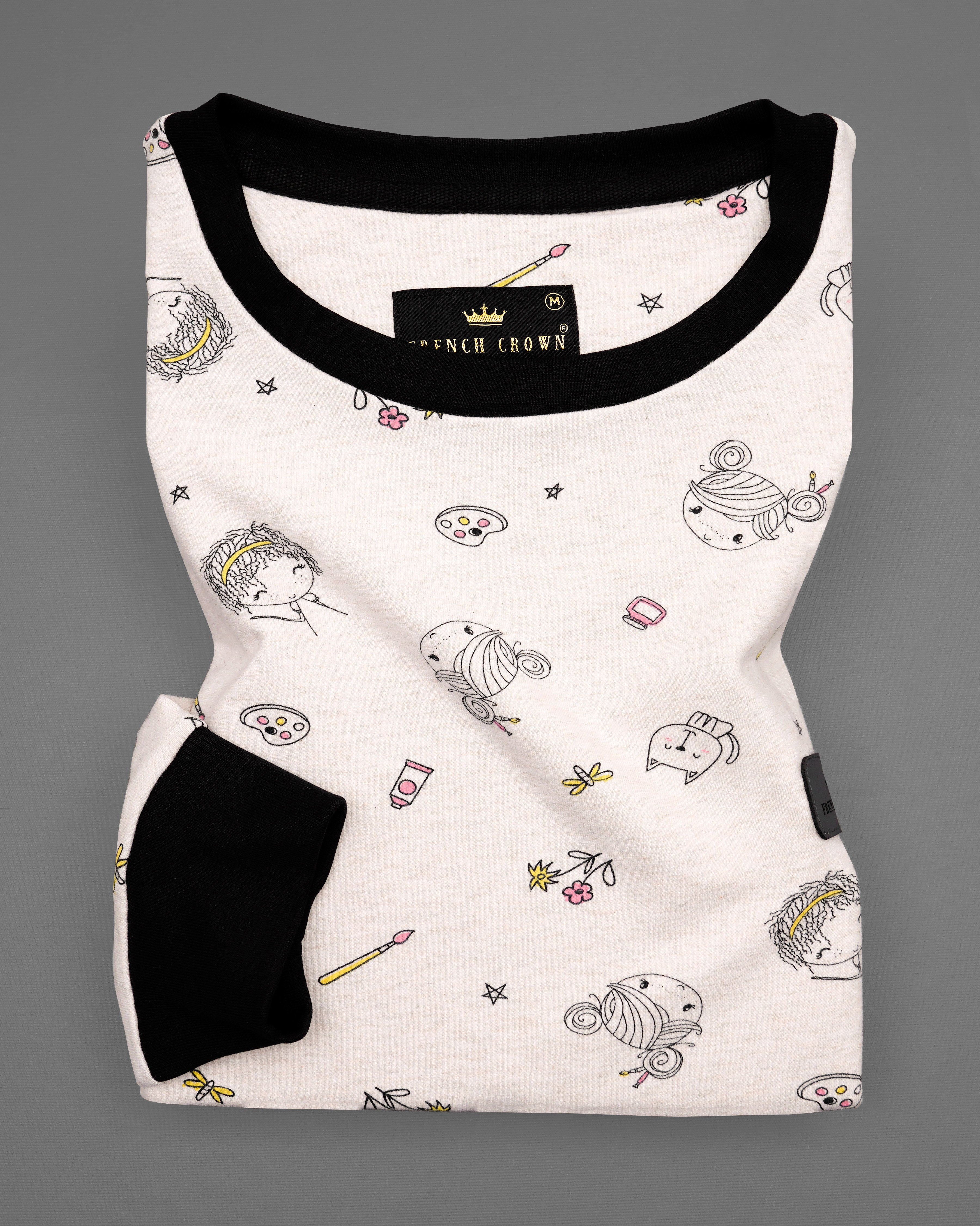 Merino Cream with Jade Black Quirky Printed Full Sleeve Premium Cotton Jersey Sweatshirt TS634-S, TS634-M, TS634-L, TS634-XL, TS634-XXL