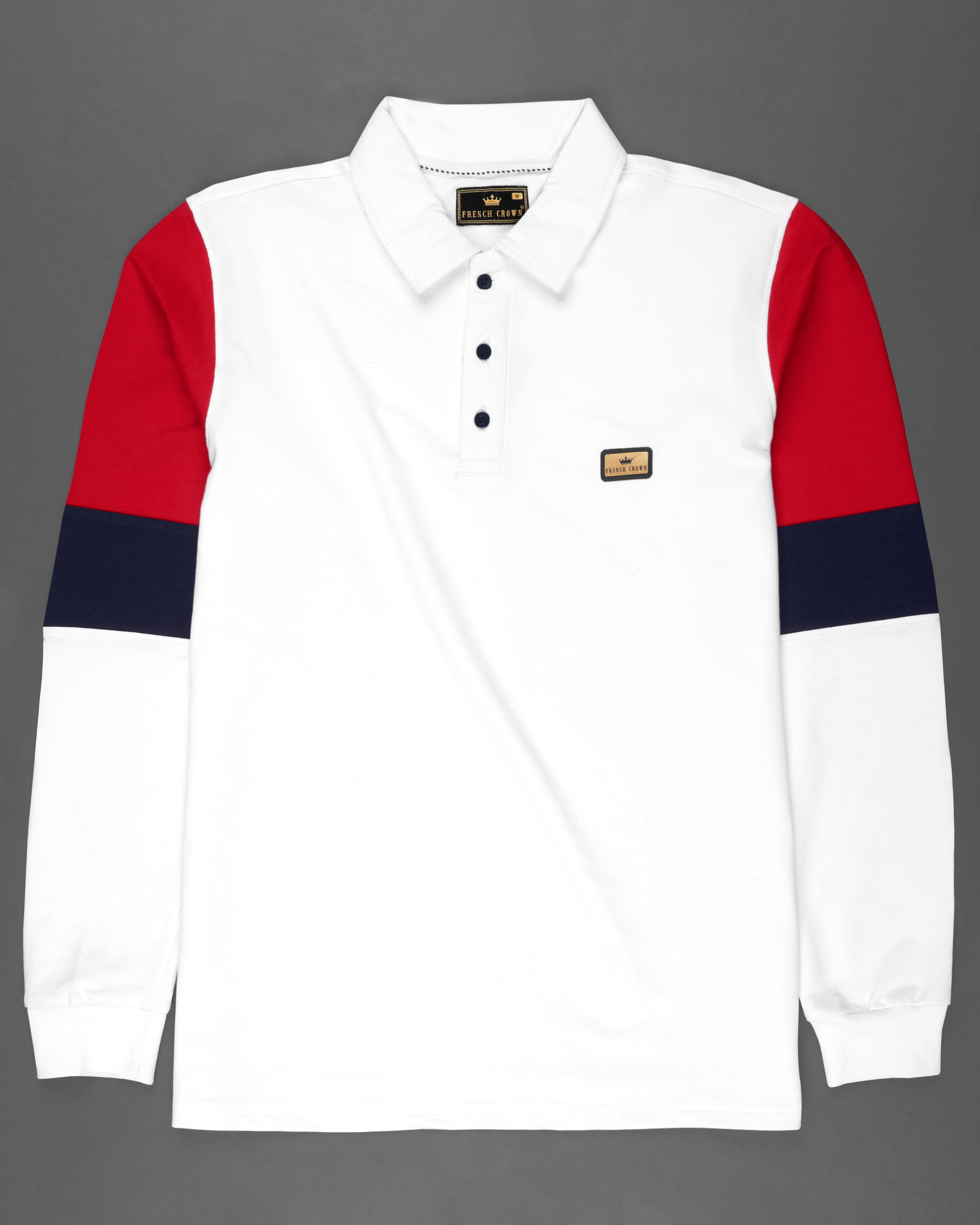 Bright White with Block Pattern Pique Polo Sweatshirt TS663-S, TS663-M, TS663-L, TS663-XL, TS663-XXL