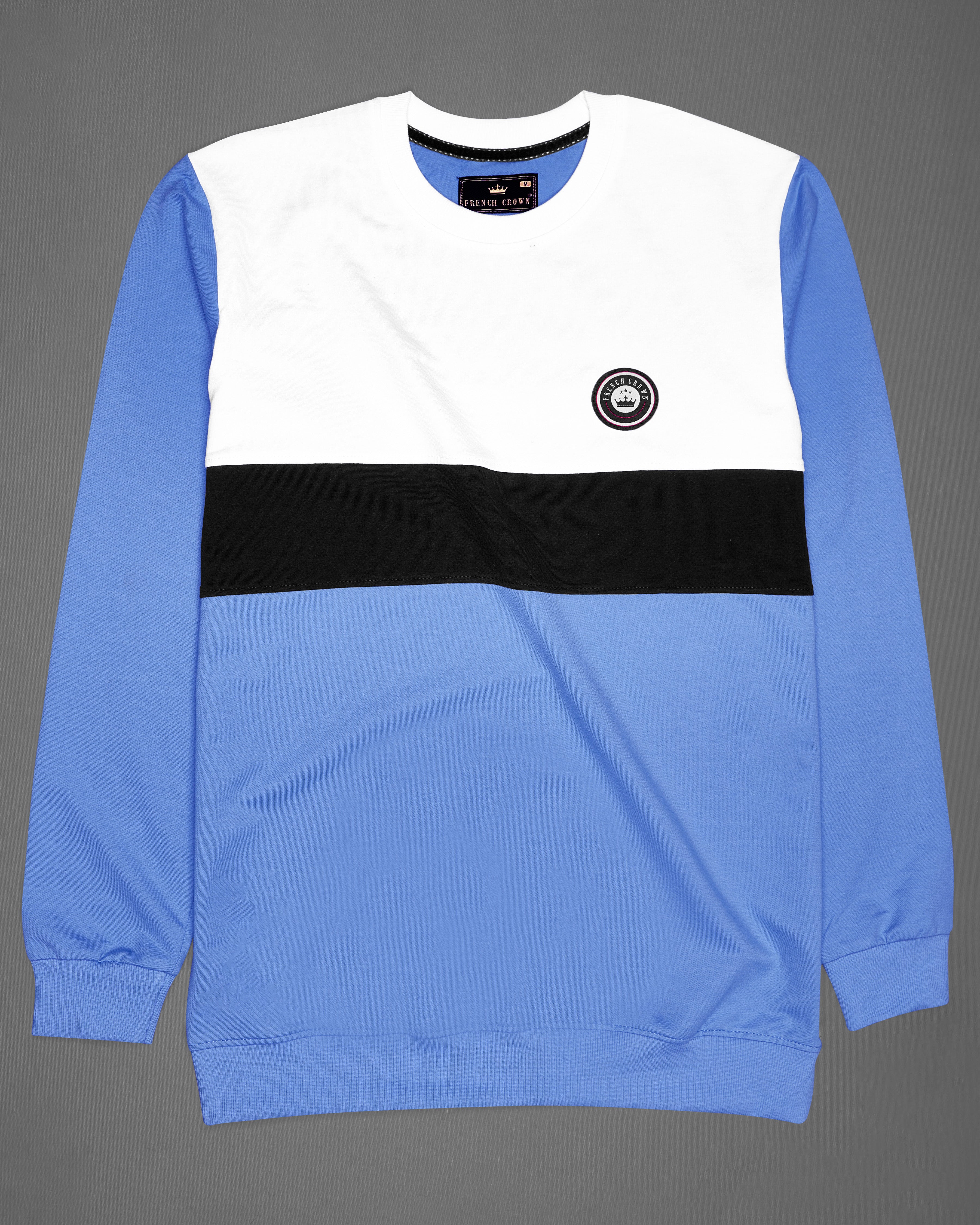 Moonstone Blue with White and Black Block Pattern Sweatshirt TS666-S, TS666-M, TS666-L, TS666-XL, TS666-XXL