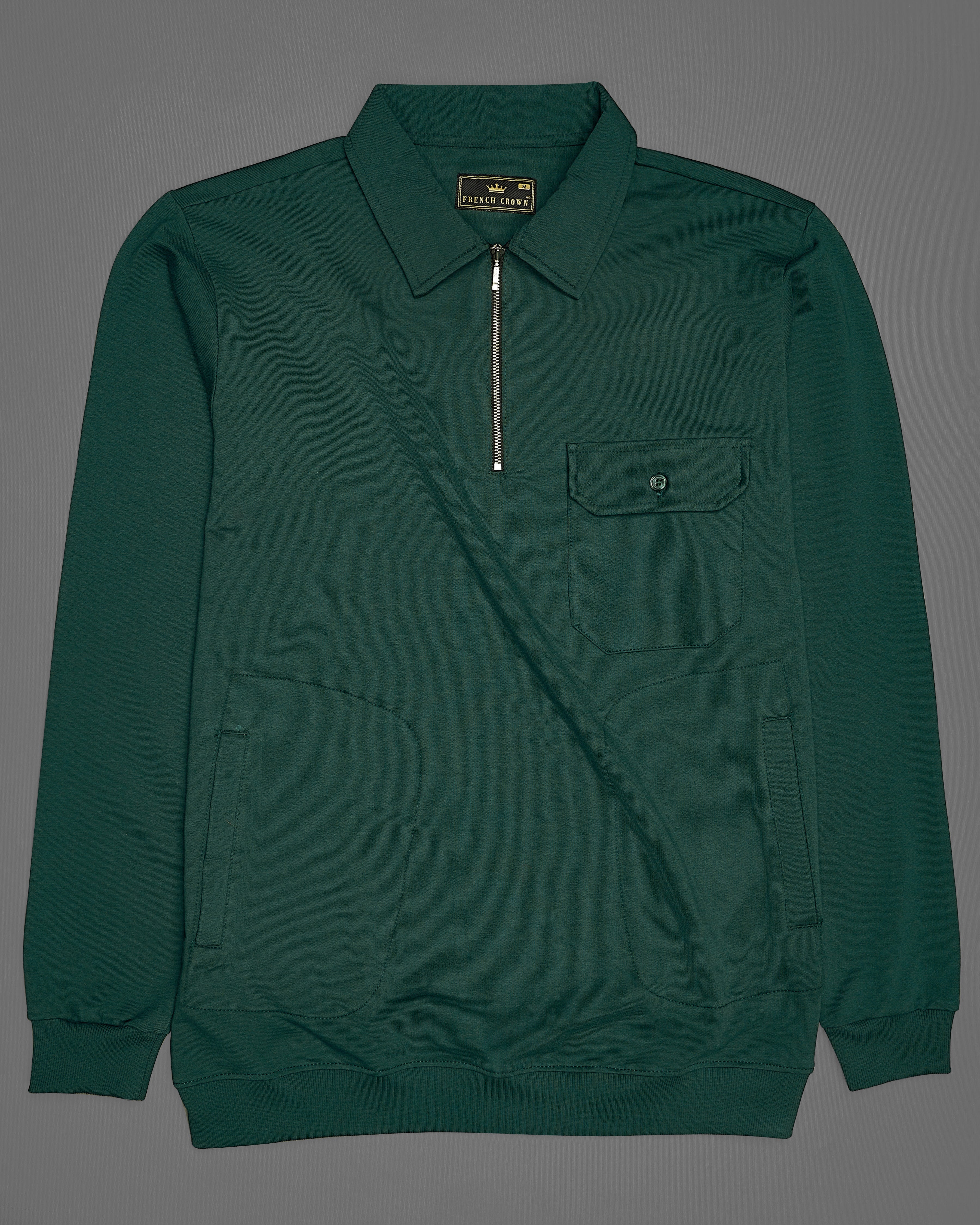 Everglade Green Zipper Closure Full Sleeve Premium Cotton Heavyweight Polo Sweatshirt TS678-S, TS678-M, TS678-L, TS678-XL, TS678-XXL