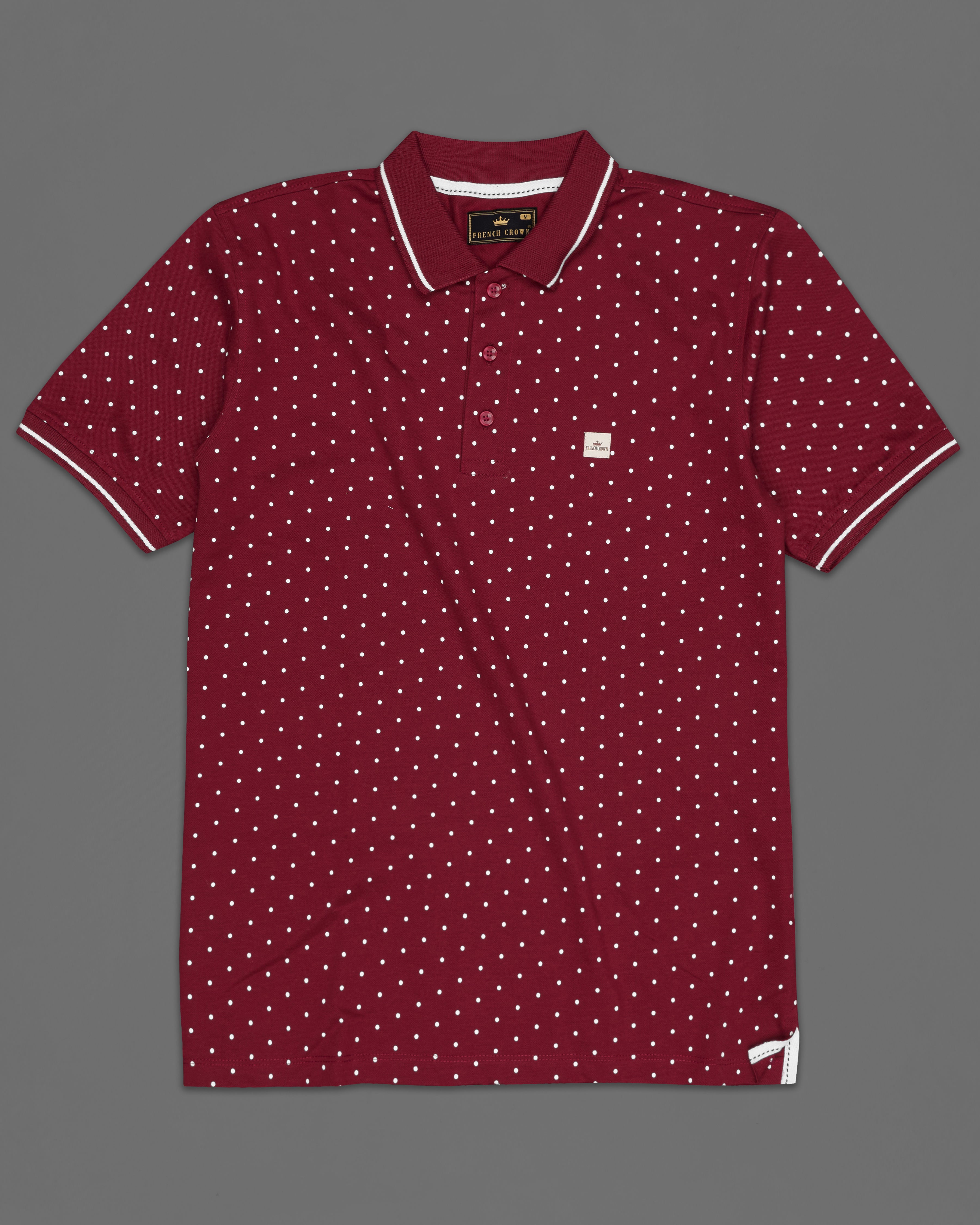 Claret Red Polka Dotted Organic Cotton Pique Polo TS750-S, TS750-M, TS750-L, TS750-XL, TS750-XXL