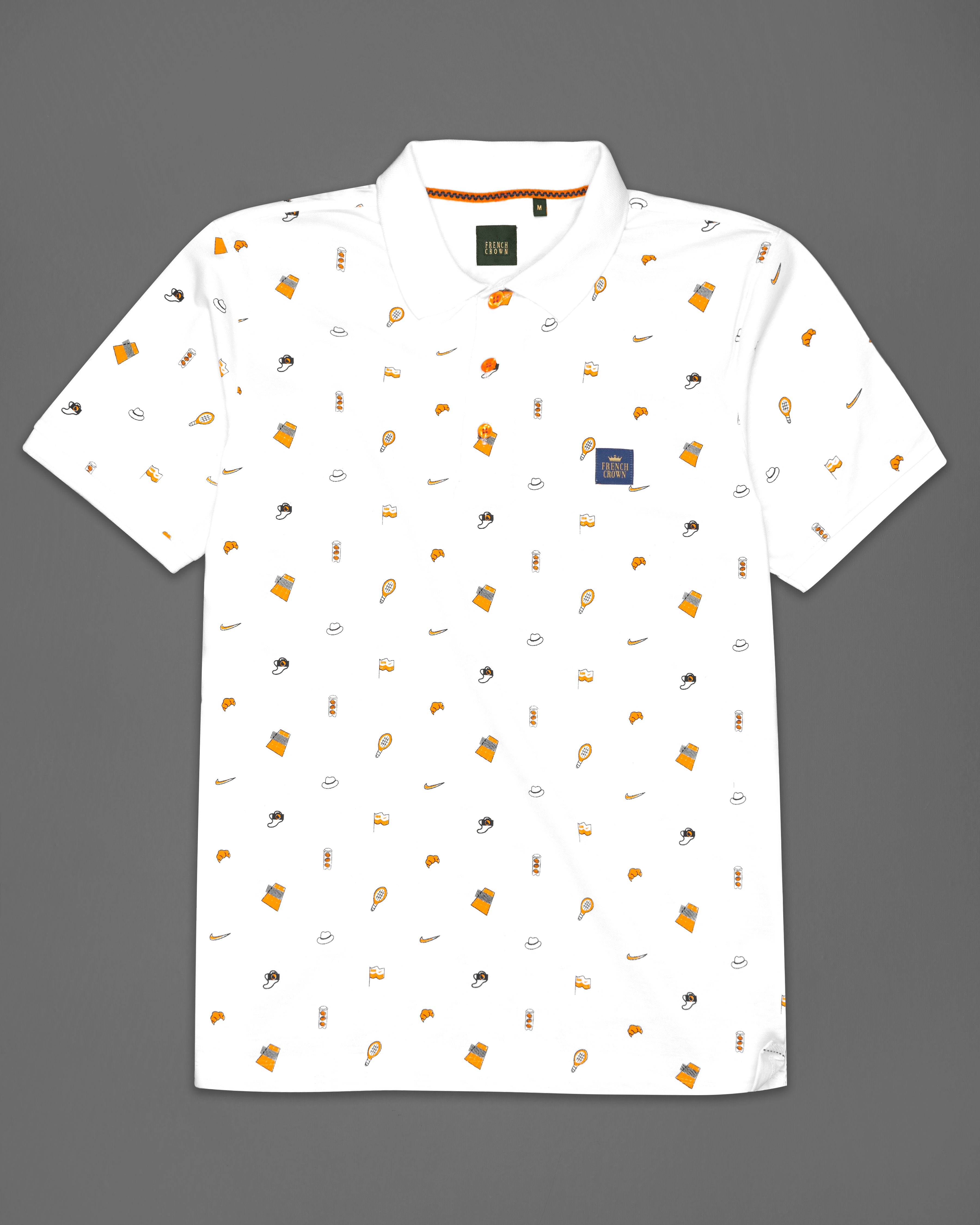 Bright White Multicolour Printed Organic Cotton Mercerised Pique Polo TS808-S, TS808-M, TS808-L, TS808-XL, TS808-XXL