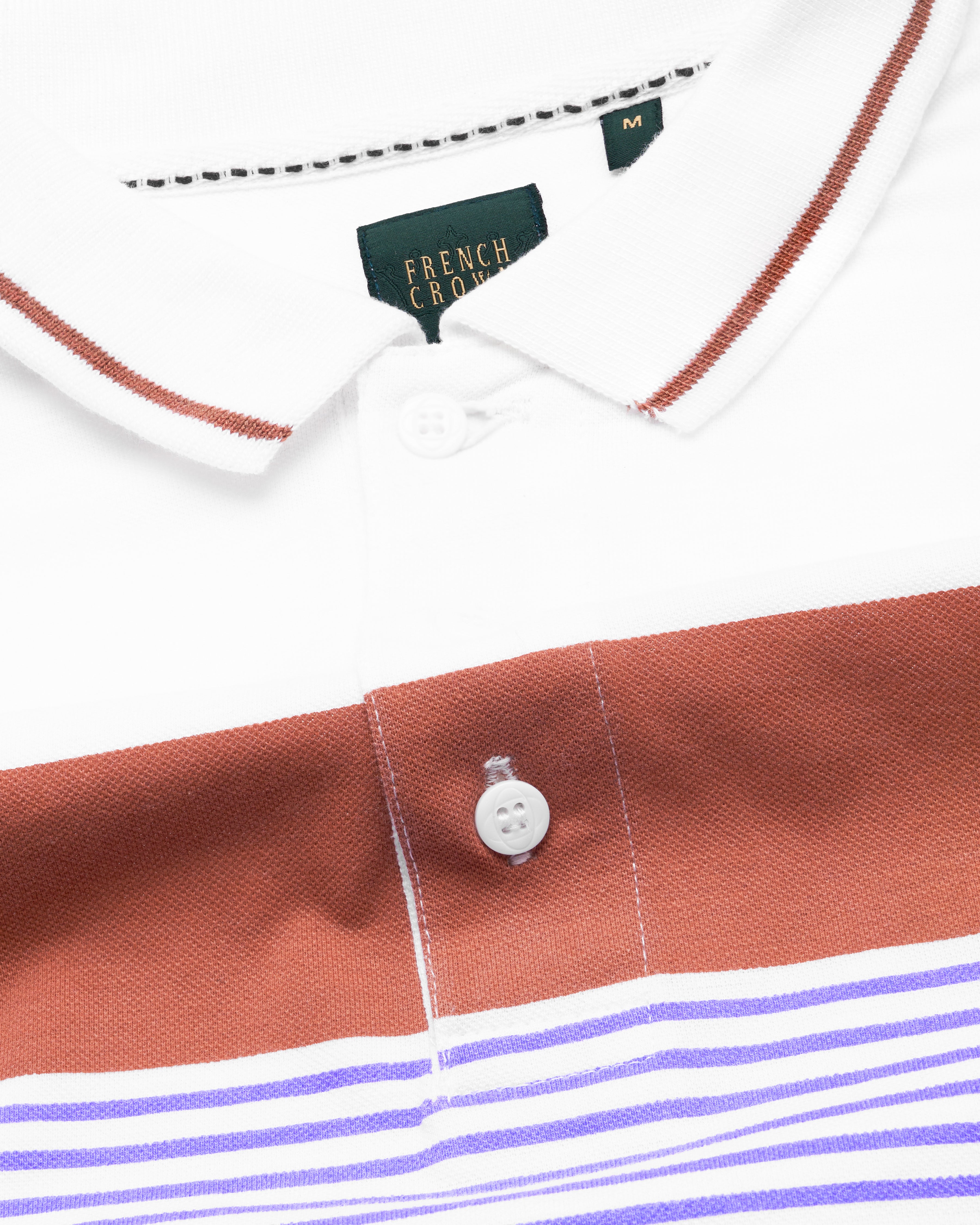 Bright White with Dull Lavender Striped Organic Cotton Mercerised Pique Polo TS822-S, TS822-M, TS822-L, TS822-XL, TS822-XXL