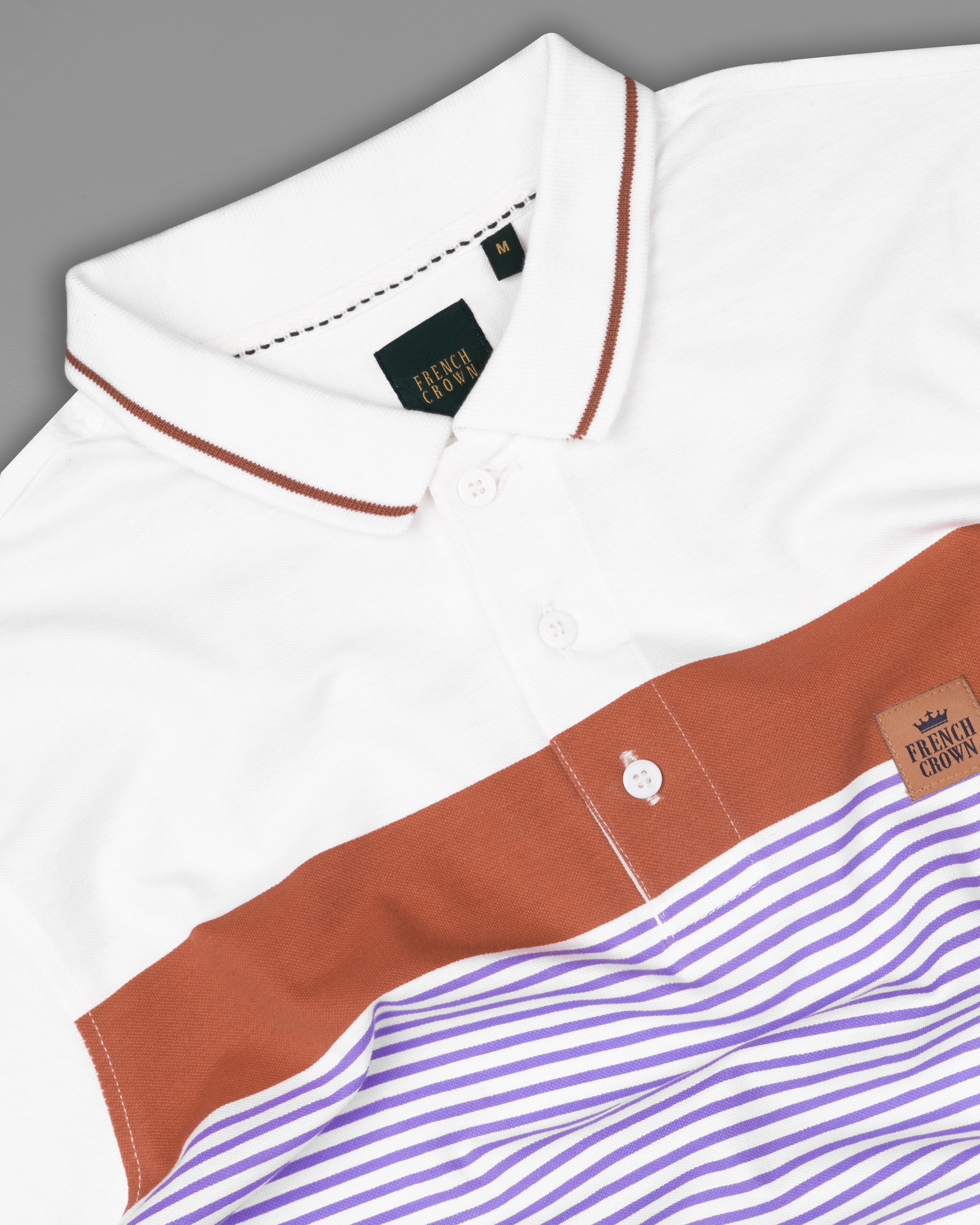 Bright White with Dull Lavender Striped Organic Cotton Mercerised Pique Polo TS822-S, TS822-M, TS822-L, TS822-XL, TS822-XXL