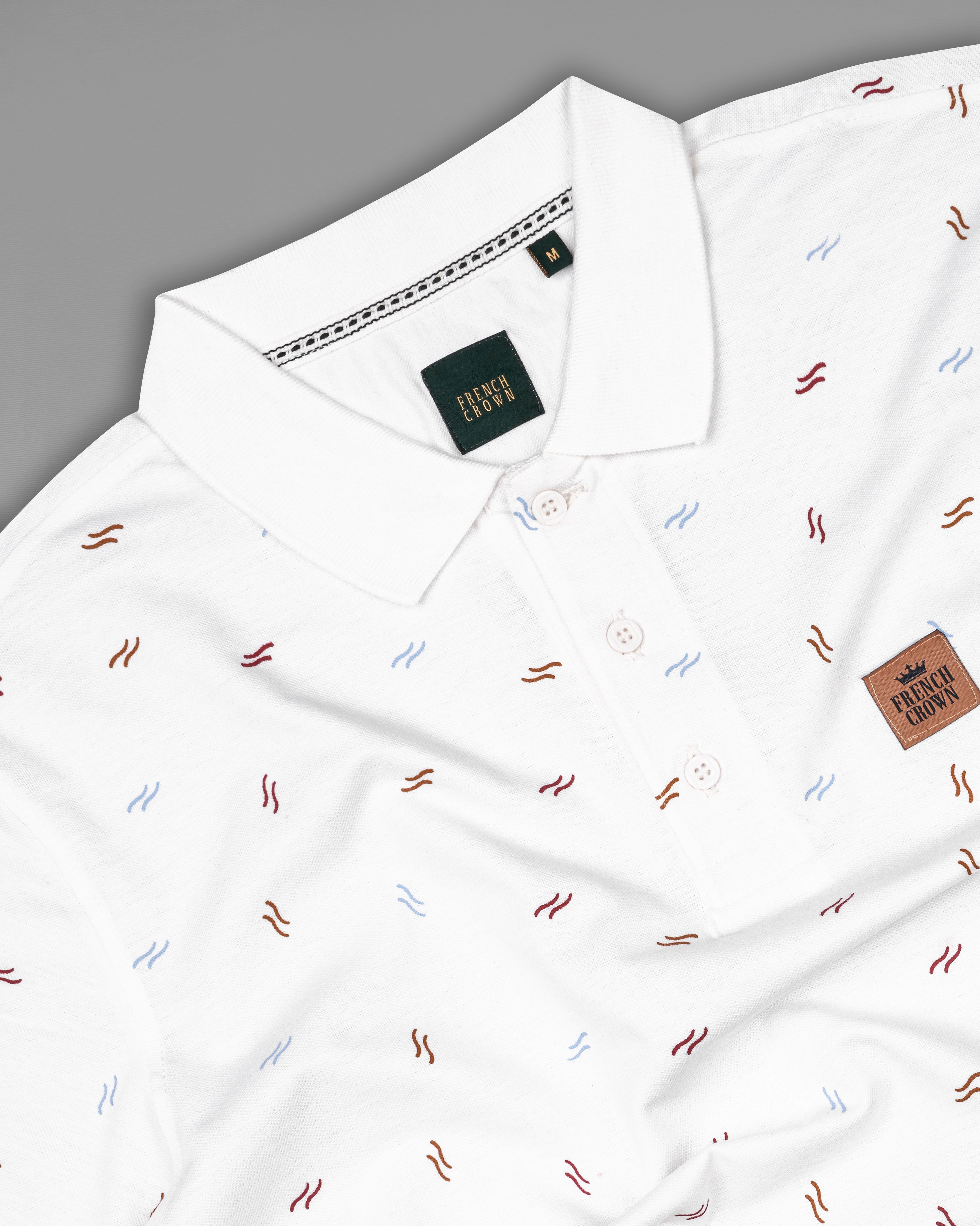 Bright White Printed Organic Cotton Pique Polo TS827-S, TS827-M, TS827-L, TS827-XL, TS827-XXL