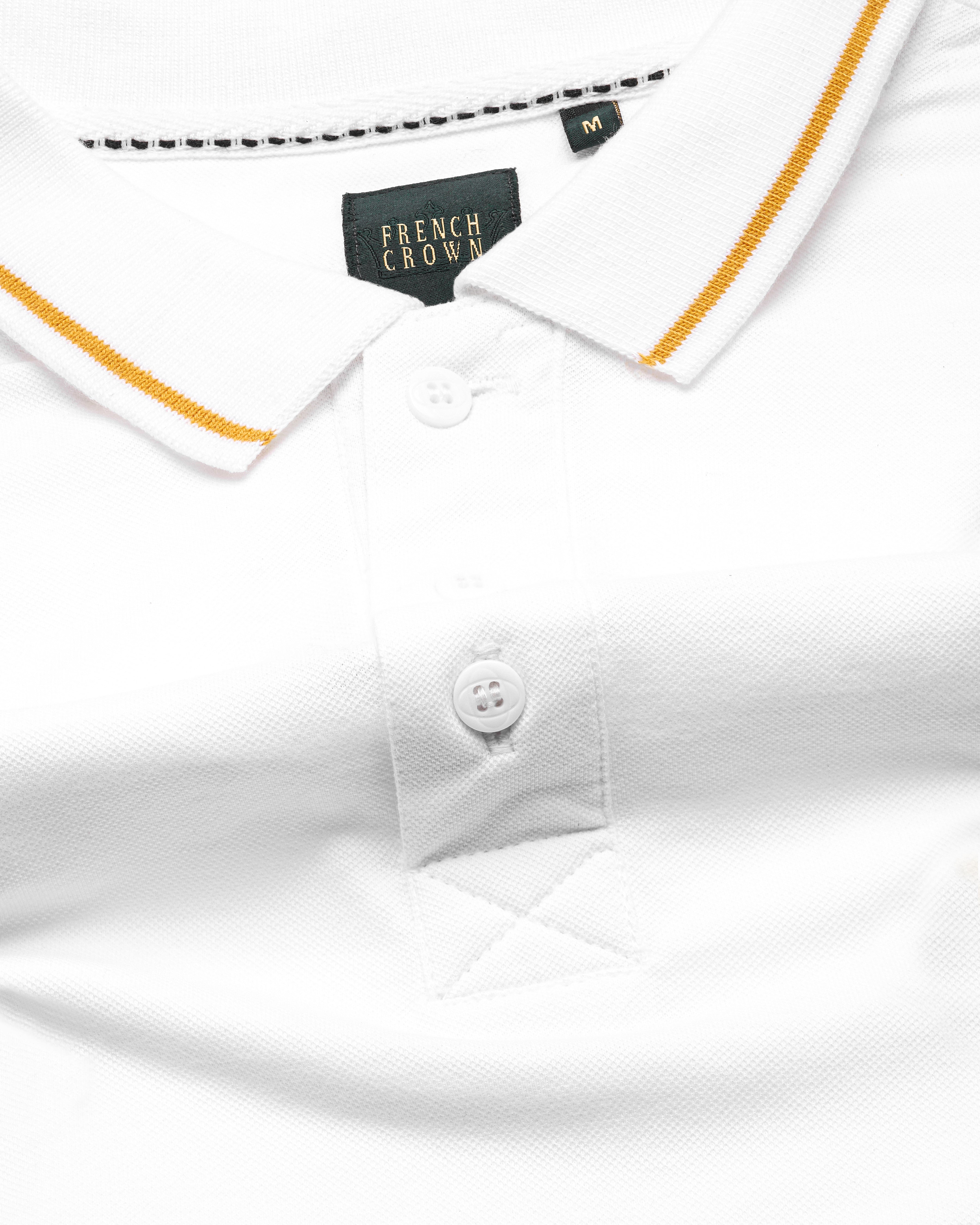 Bright White with Striped Printed Organic Cotton Mercerised Pique Polo TS828-S, TS828-M, TS828-L, TS828-XL, TS828-XXL