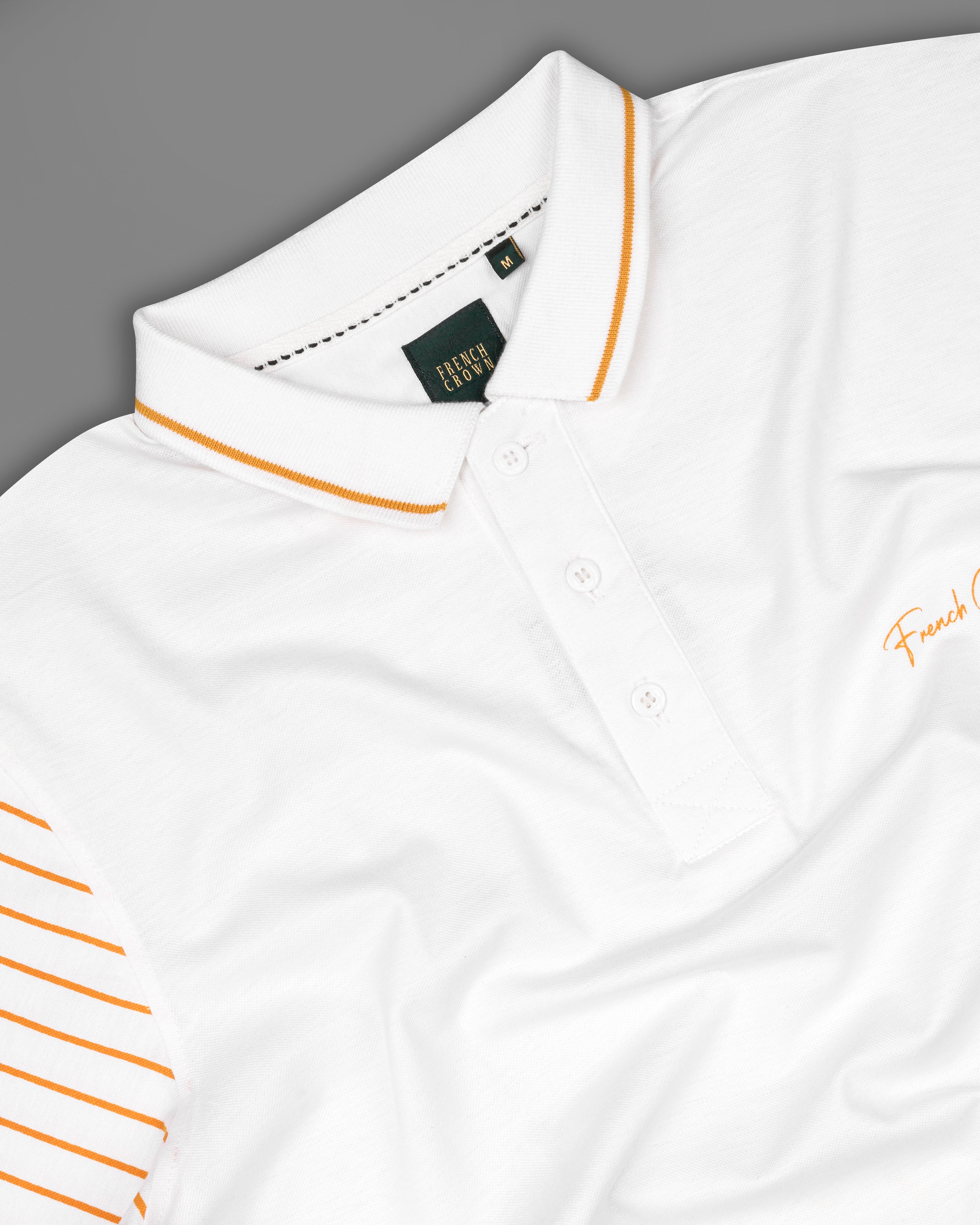 Bright White with Striped Printed Organic Cotton Mercerised Pique Polo TS828-S, TS828-M, TS828-L, TS828-XL, TS828-XXL