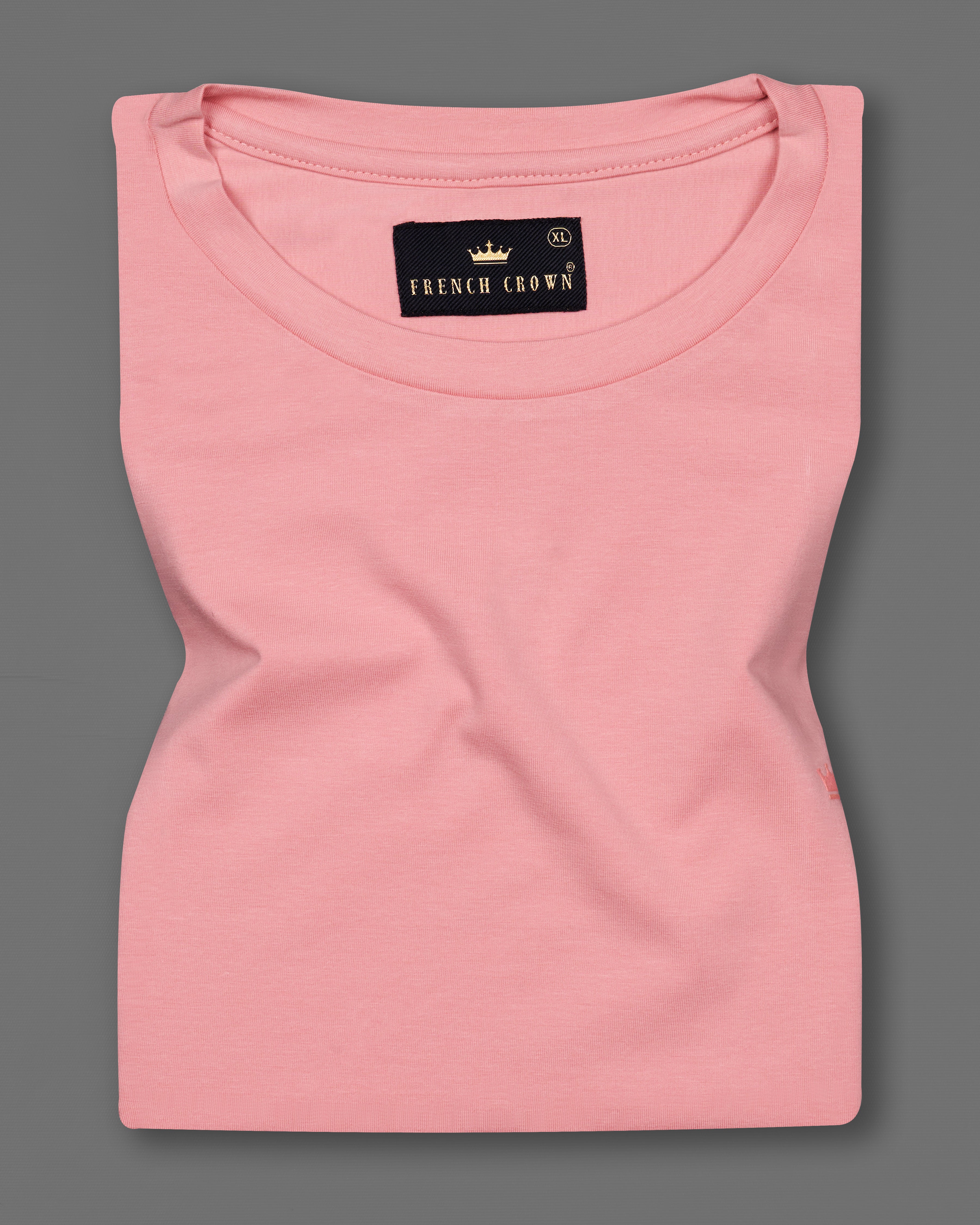 Light Thulian Pink with Multicolour Mountain Like Hand Painted Organic Cotton T-shirt TS007-W03-S, TS007-W03-M, TS007-W03-L, TS007-W03-XL, TS007-W03-XXL