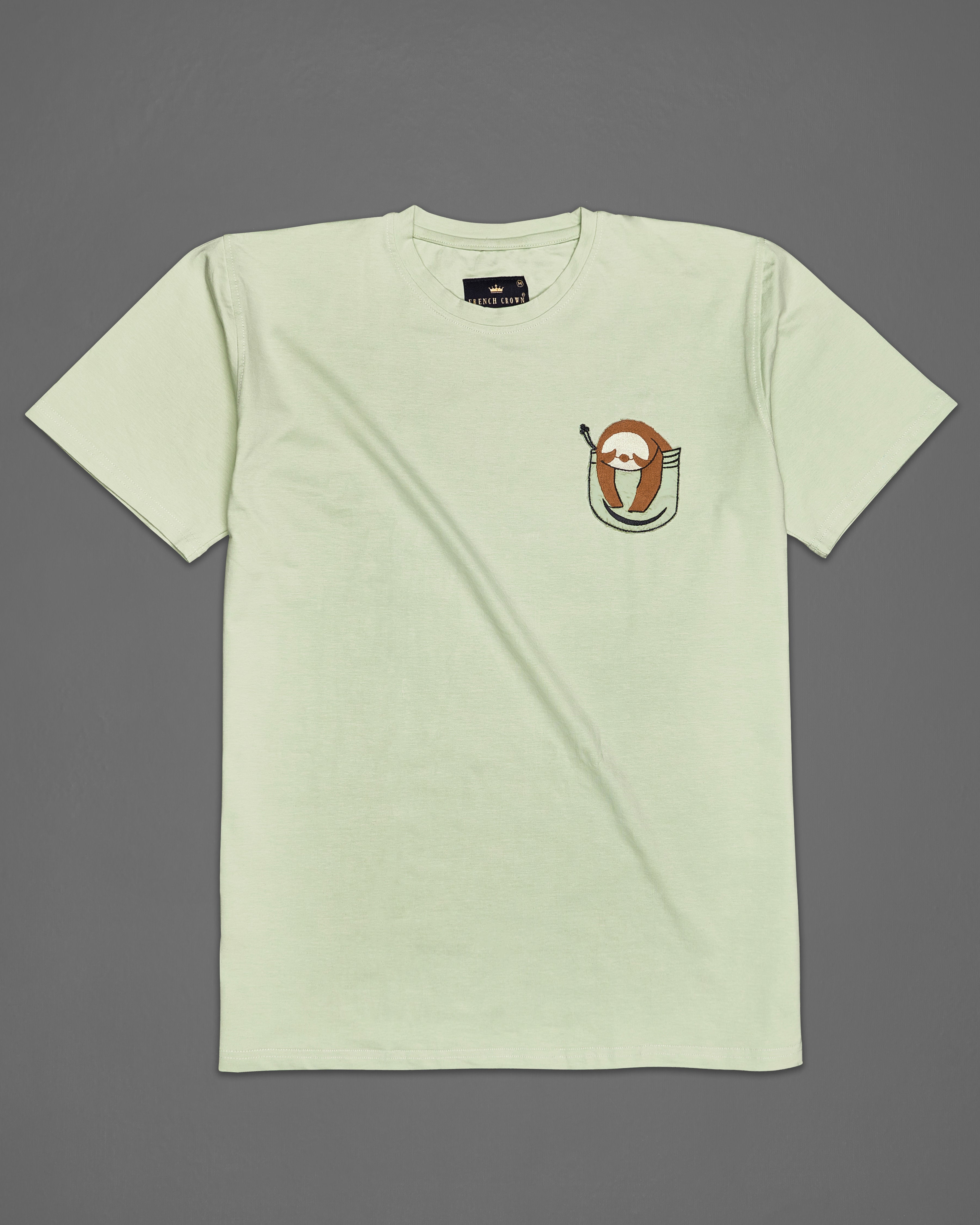 Timberwolf Green Embroidered Organic Designer T-shirt TS027-W03-S, TS027-W03-M, TS027-W03-L, TS027-W03-XL, TS027-W03-XXL