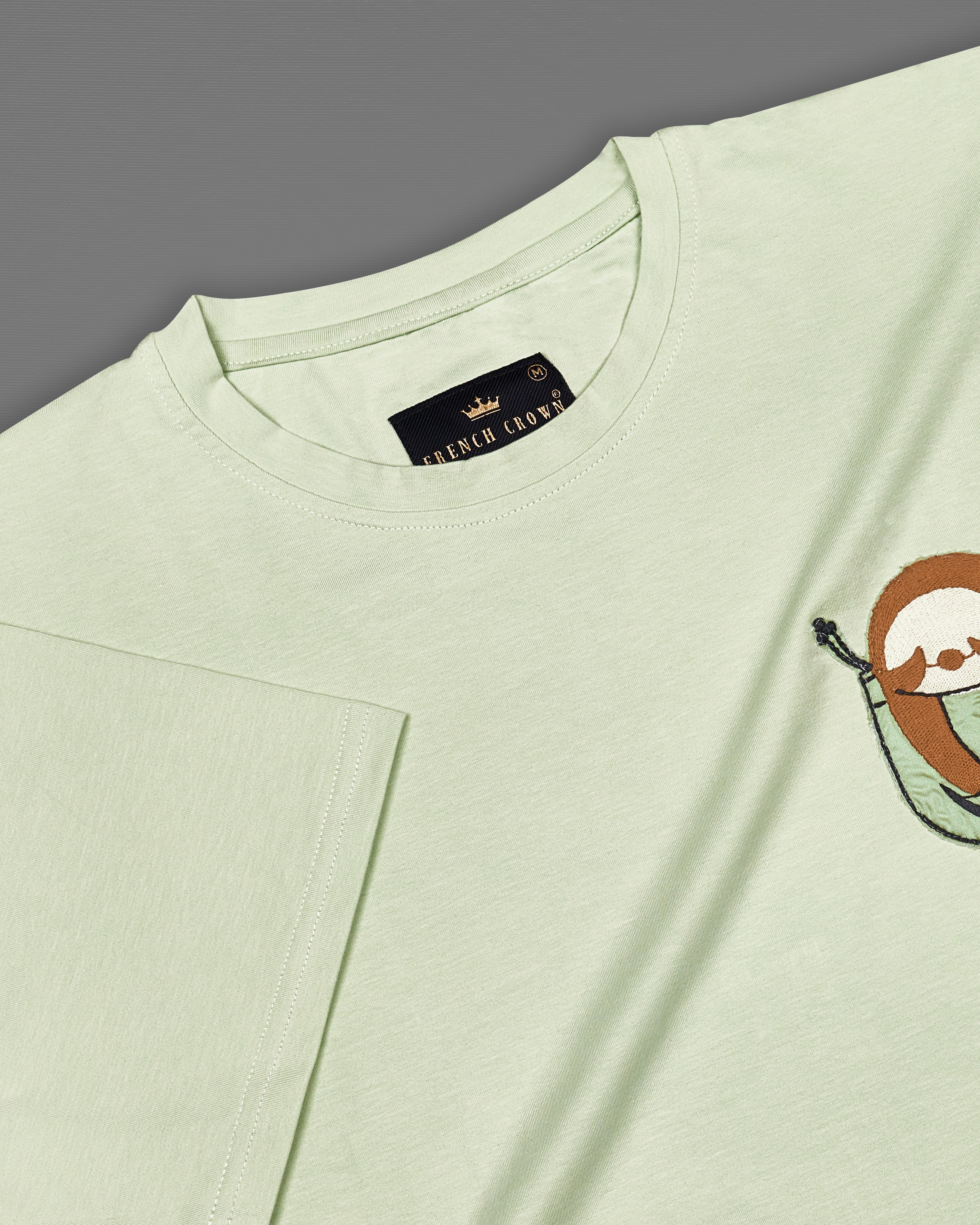 Timberwolf Green Embroidered Organic Designer T-shirt TS027-W03-S, TS027-W03-M, TS027-W03-L, TS027-W03-XL, TS027-W03-XXL