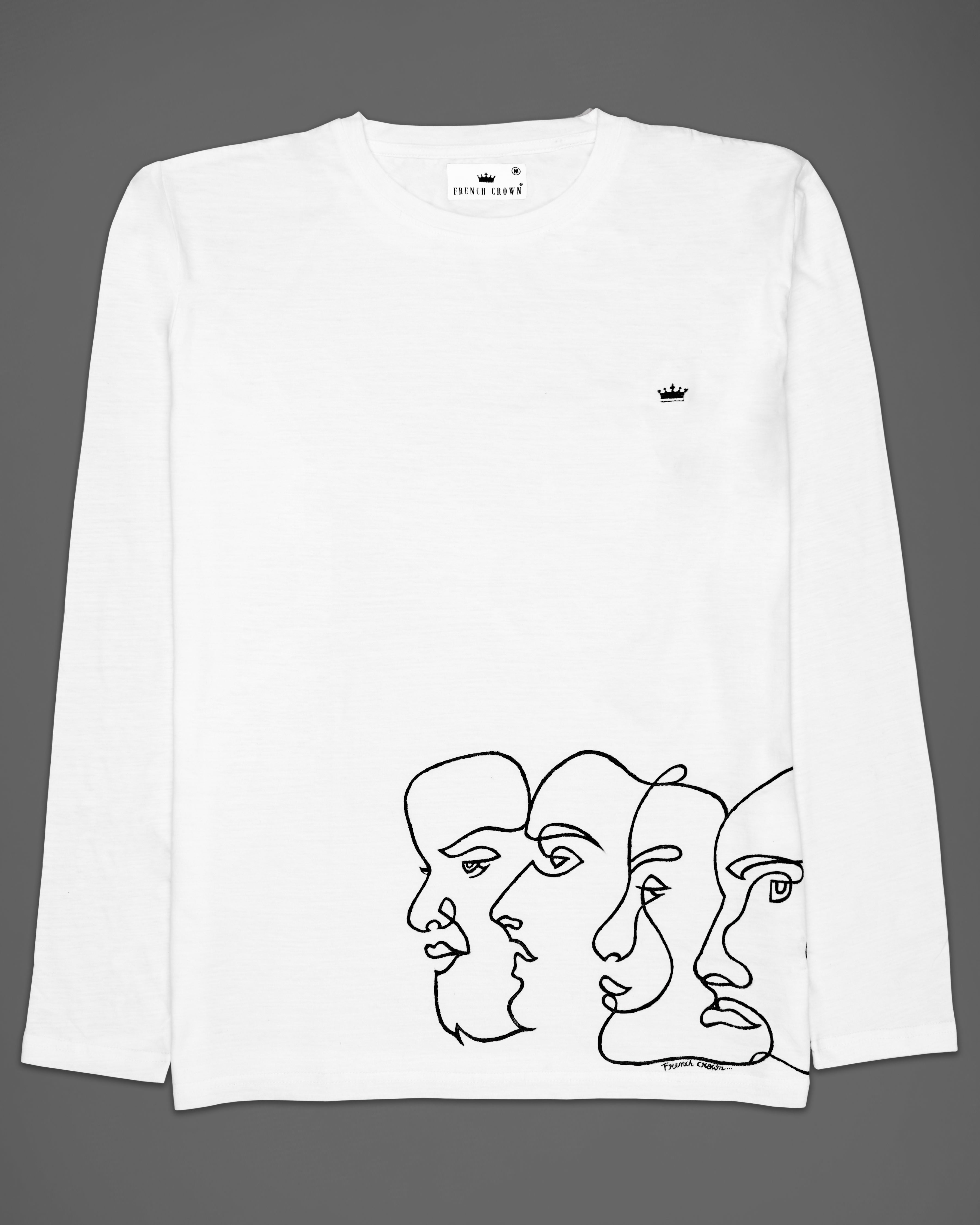 Bright White Multi Face Hand-Painted Organic Cotton T-Shirt TS144-W01-S, TS144-W01-M, TS144-W01-L, TS144-W01-XL, TS144-W01-XXL