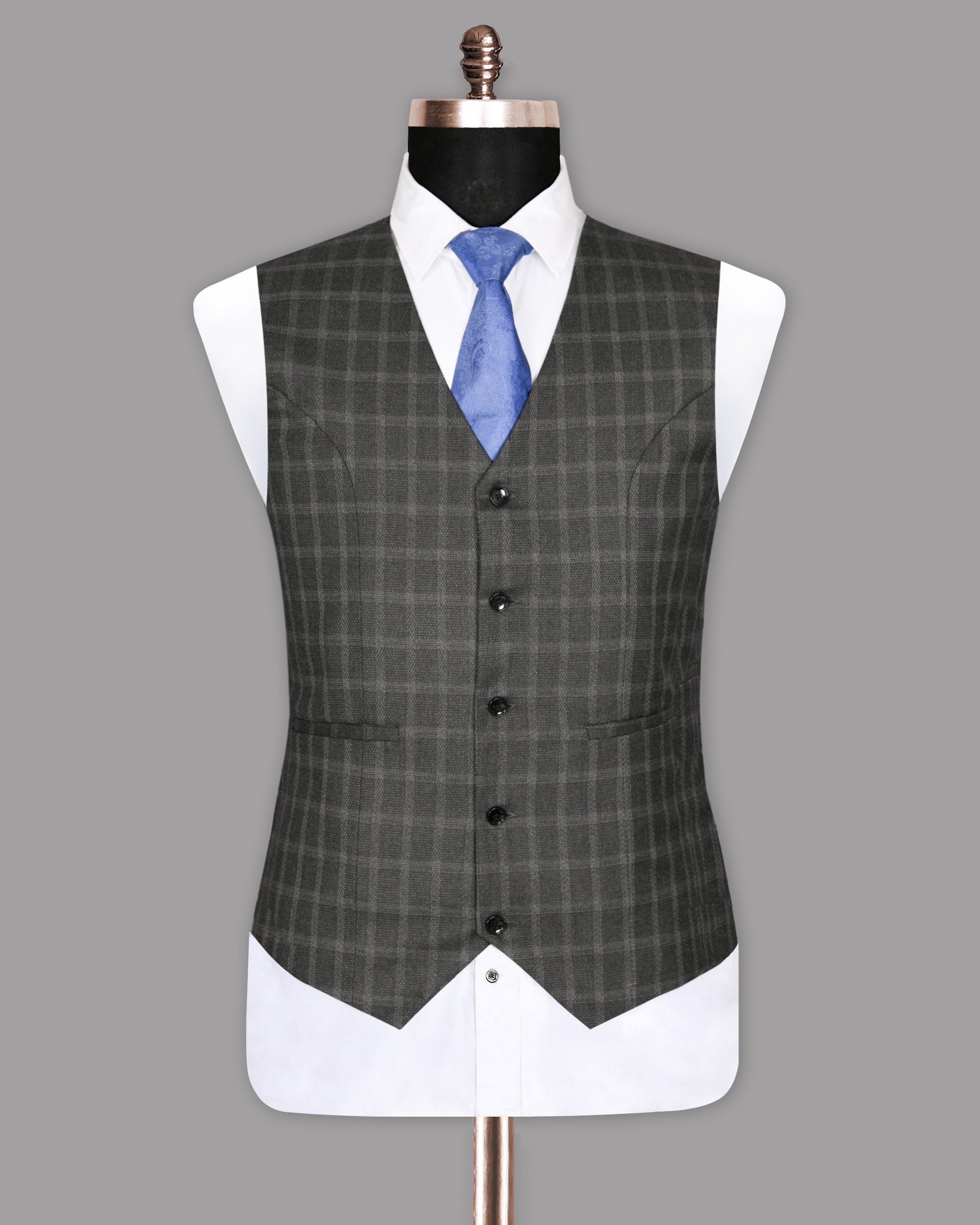 Mortar Grey Tonal Windowpane Waistcoat V1057-42, V1057-46, V1057-48, V1057-44, V1057-50, V1057-52, V1057-54, V1057-56, V1057-58, V1057-60, V1057-36, V1057-38, V1057-40