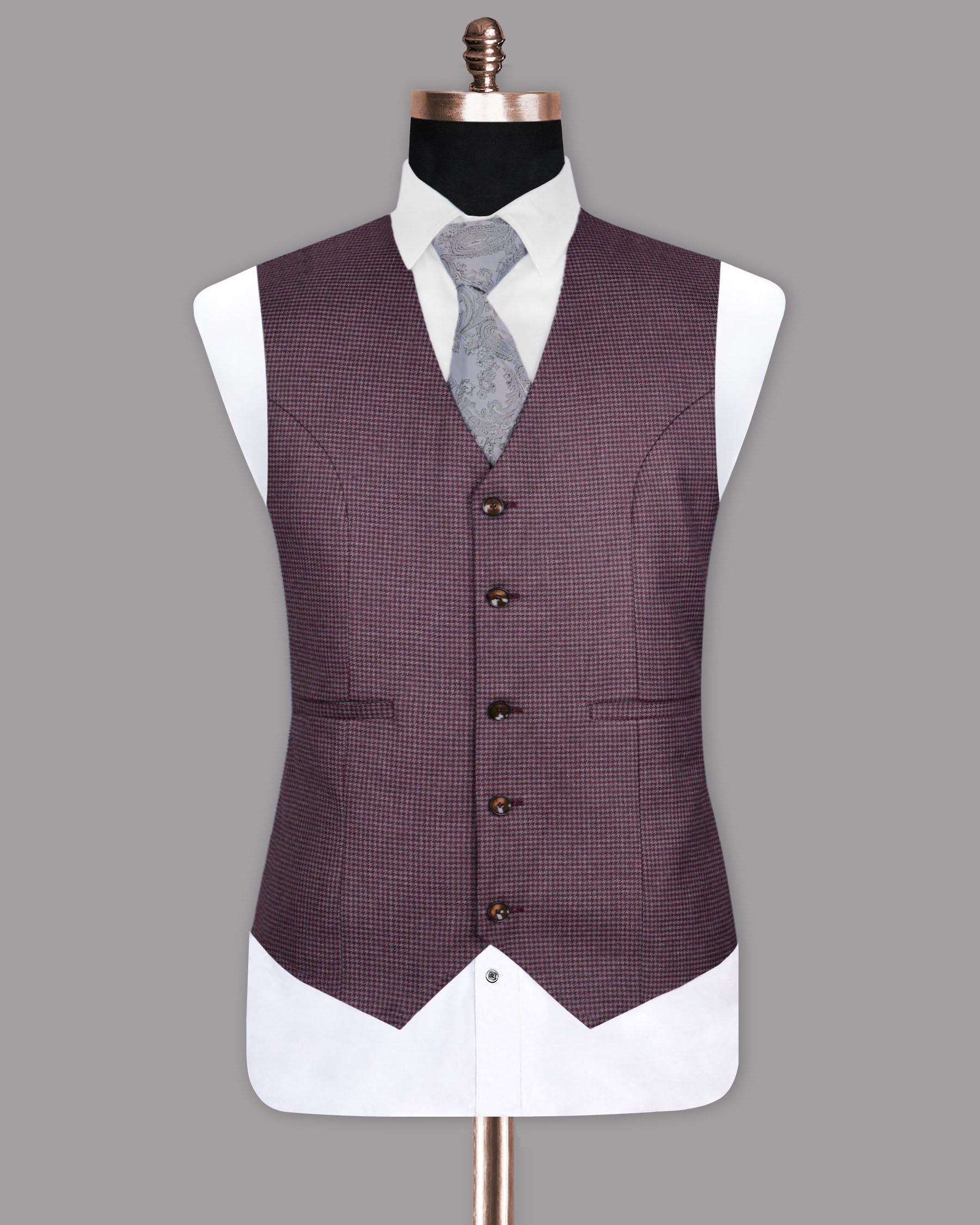 Wine Berry WoolRich Houndstooth Textured Waistcoat V1097-50, V1097-58, V1097-60, V1097-56, V1097-42, V1097-44, V1097-46, V1097-54, V1097-36, V1097-38, V1097-40, V1097-48, V1097-52