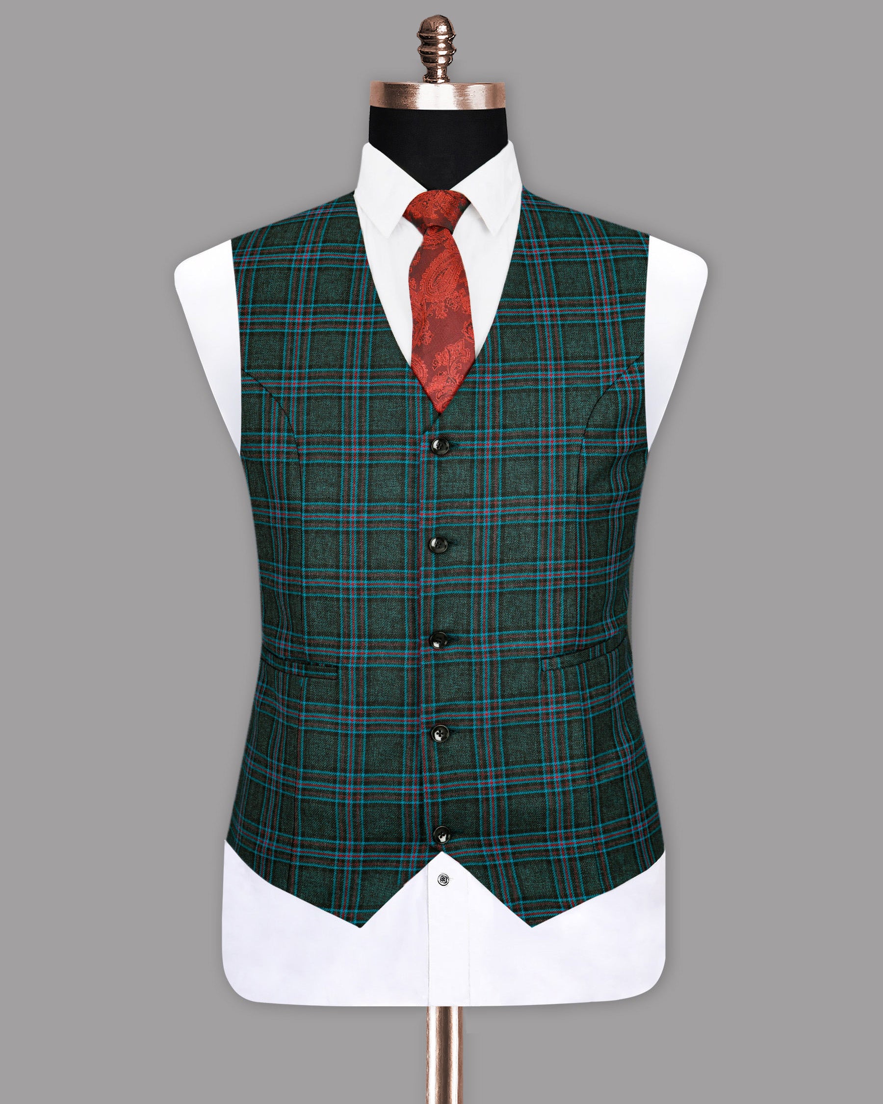 Tiber Green Multicolor Twill Wool rich Waistcoat V1134-50, V1134-60, V1134-48, V1134-52, V1134-54, V1134-42, V1134-44, V1134-46, V1134-36, V1134-38, V1134-58, V1134-40, V1134-56